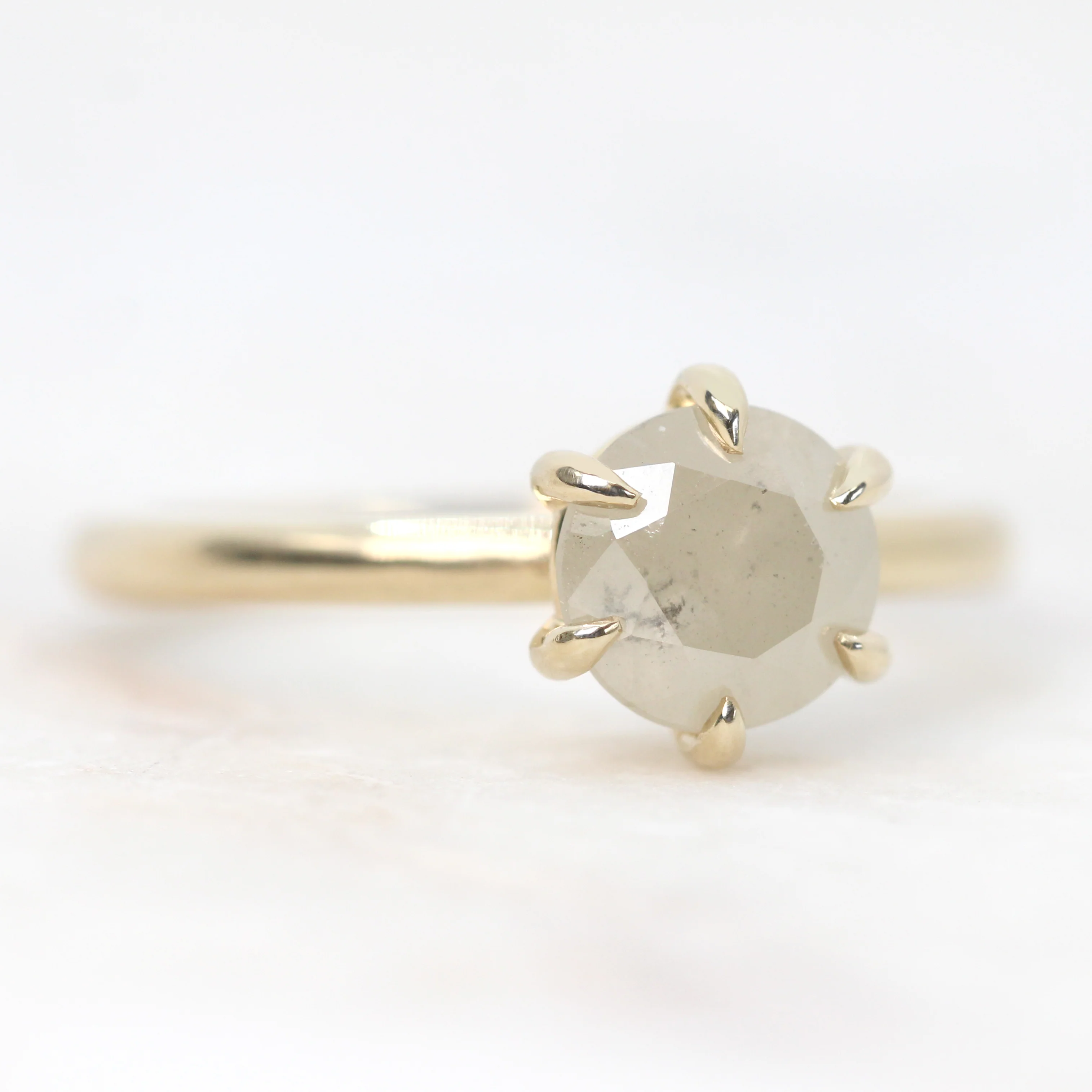 Charlotte Ring with a 1.55 Carat Round Misty White Salt and Pepper Diamond in 14k Yellow Gold - Ready to Size and Ship - Image 4