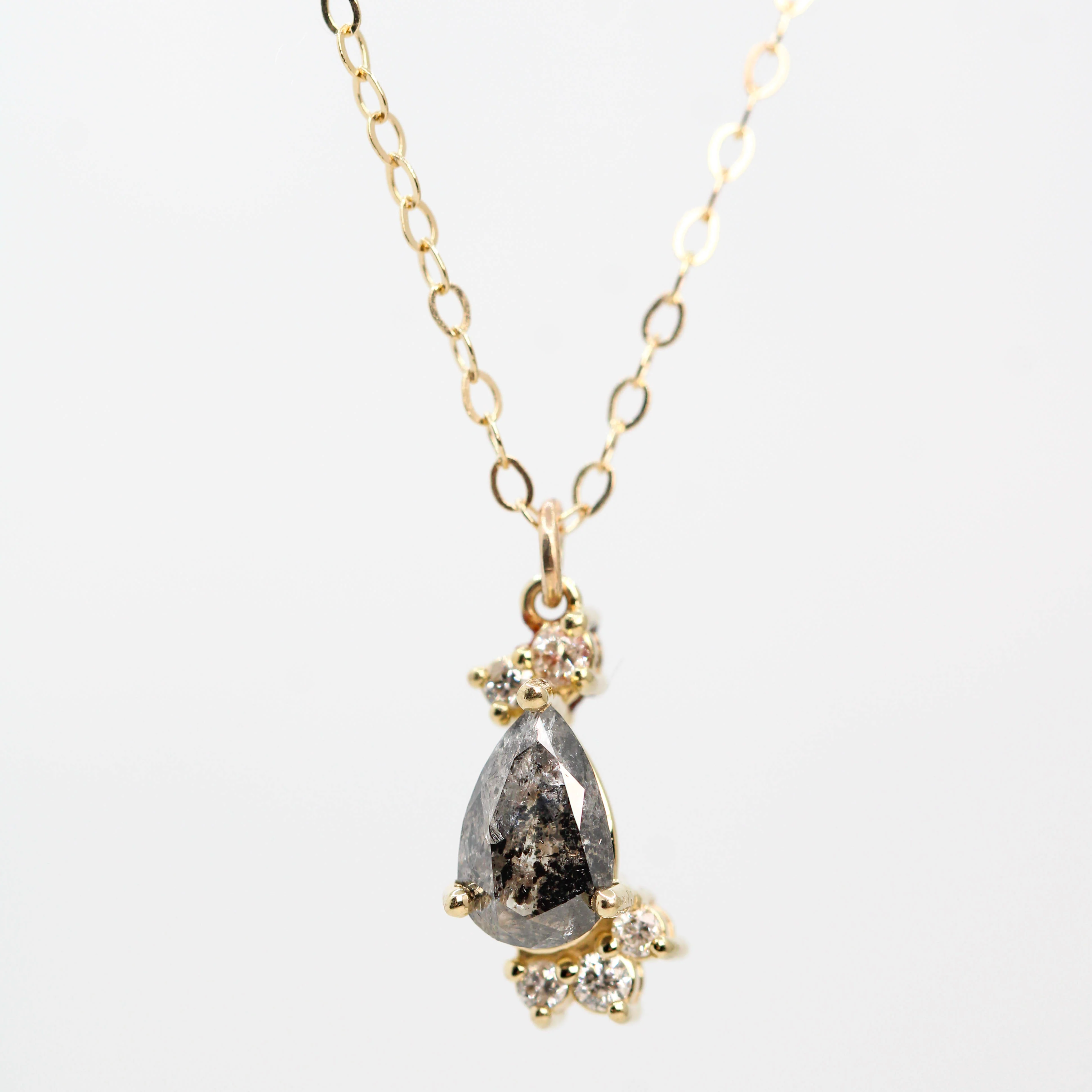 Christina Necklace with a 0.73 Carat Dark Gray Pear Salt and Pepper Diamond and White Accent Diamonds in 14k Yellow Gold - Ready to Ship - Image 2
