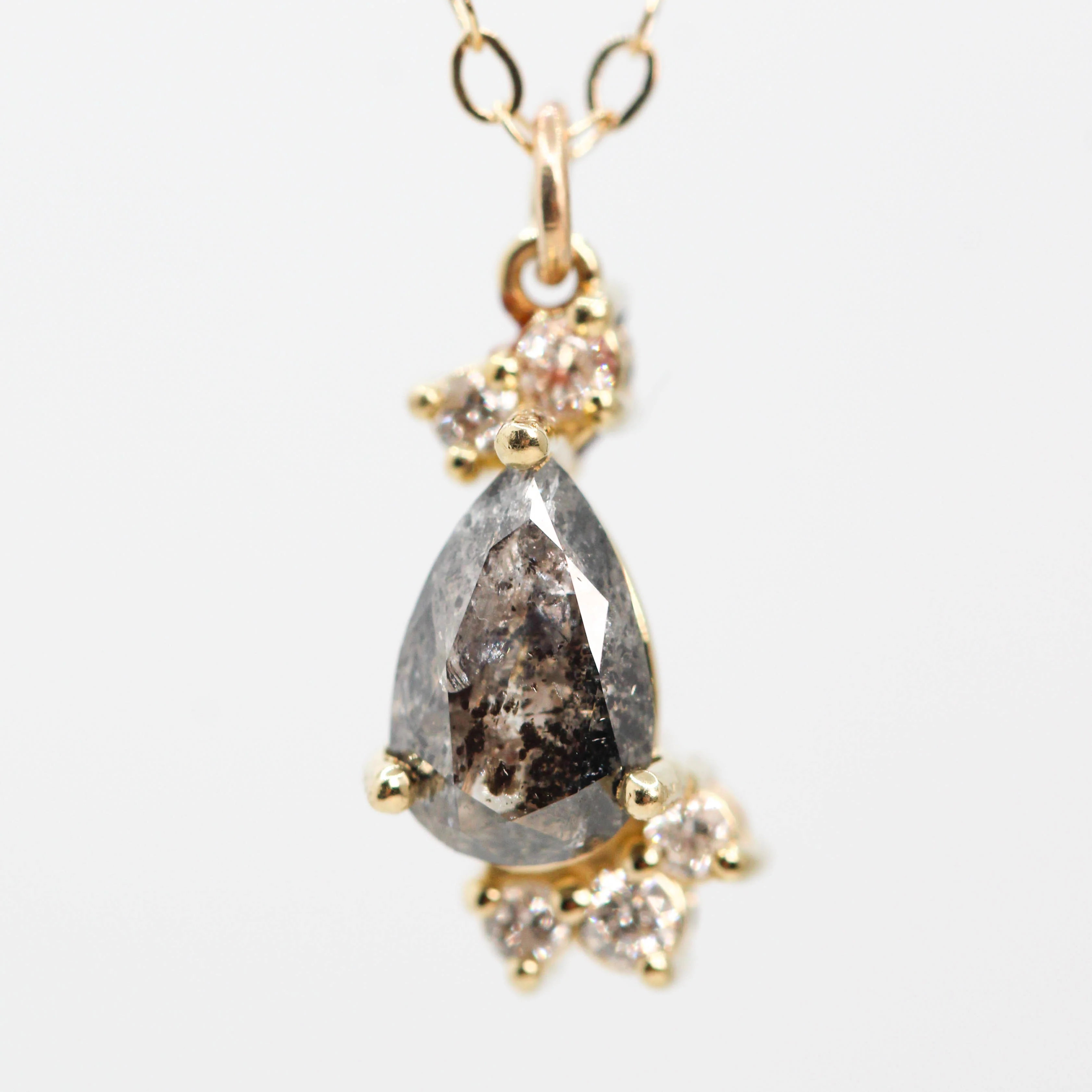 Christina Necklace with a 0.73 Carat Dark Gray Pear Salt and Pepper Diamond and White Accent Diamonds in 14k Yellow Gold - Ready to Ship - Image 3