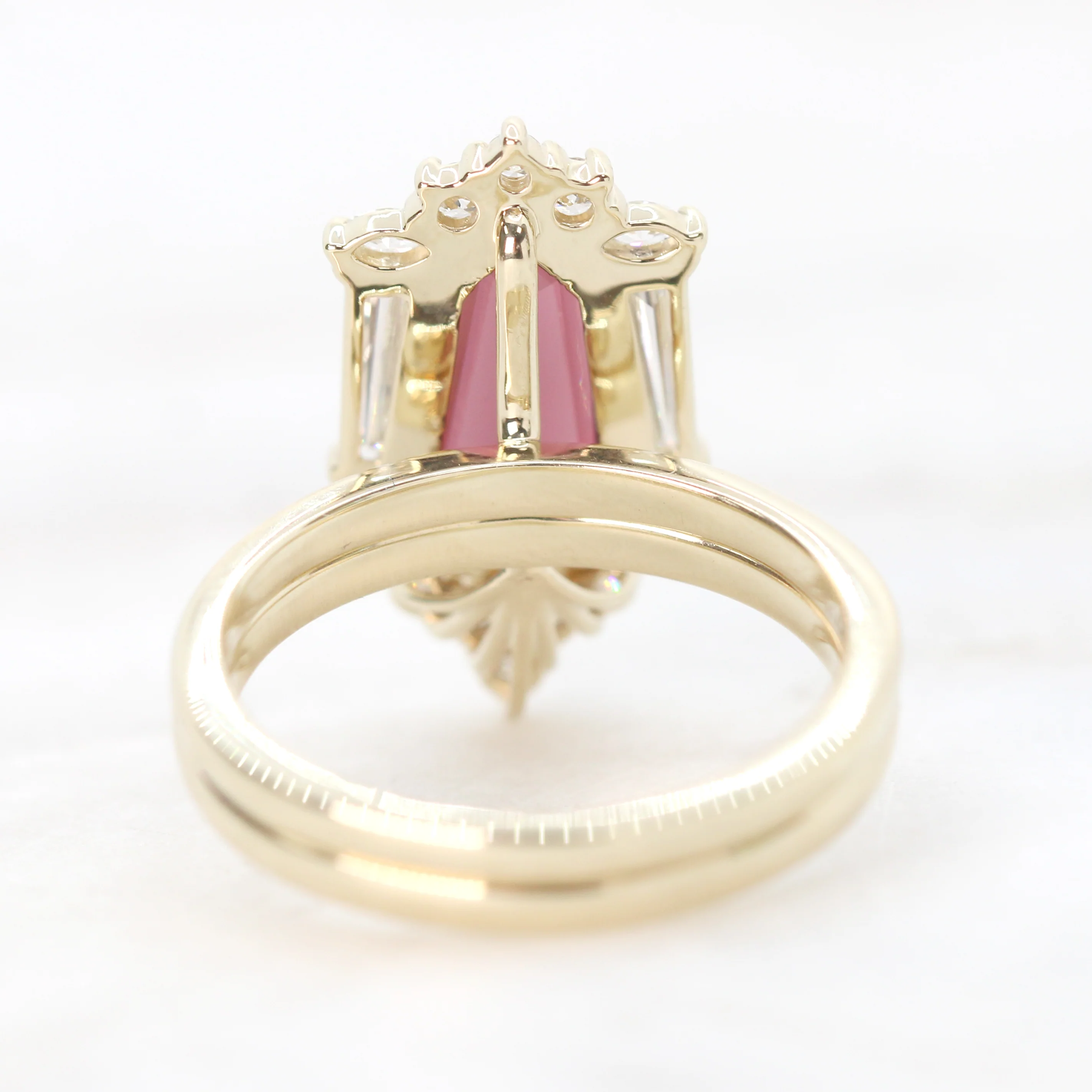 Project: Custom Christine Ring with a 2.5 Carat Shield Cut Garnet and White Accent Diamonds in 14k - Image 6