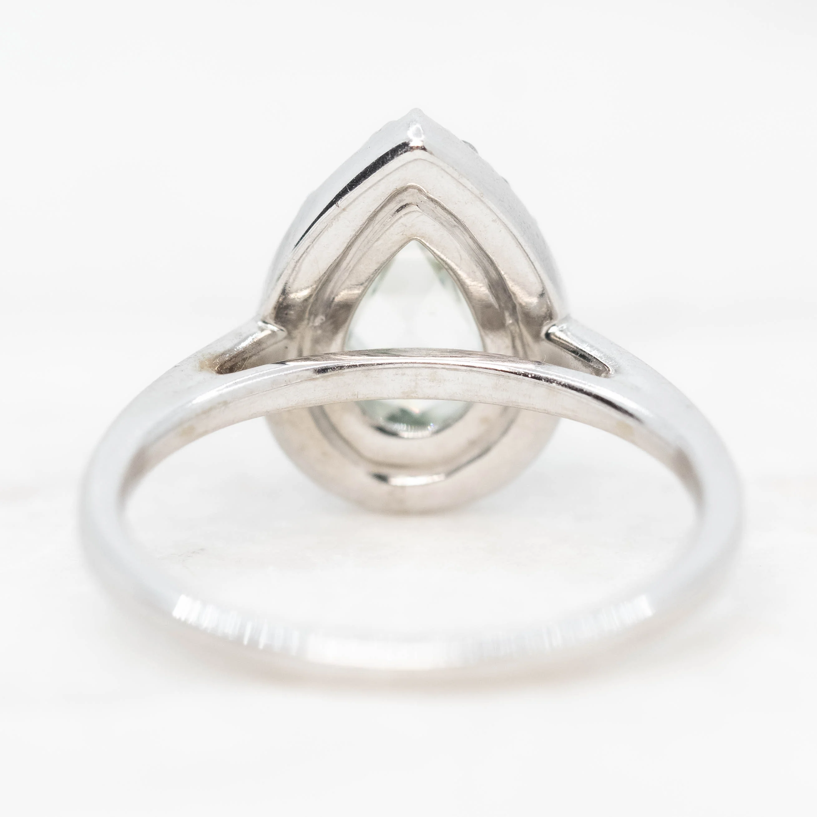 Collins Ring with a 1.00 Carat Clear Pear Moissanite and White Accent Diamonds in 10k White Gold - Ready to Size and Ship - Image 6