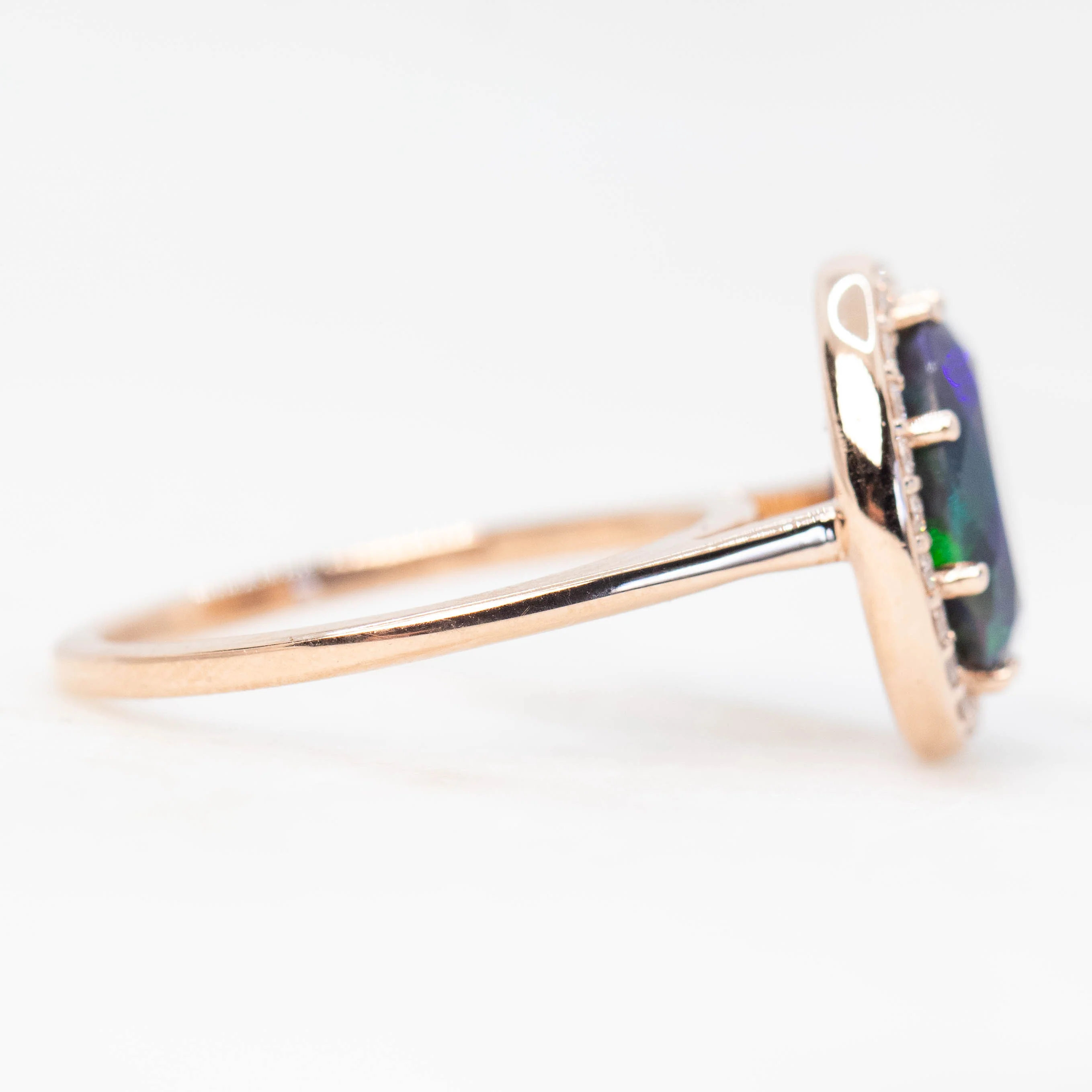 Collins Ring with a 1.35 Carat Black Oval Opal and White Accent Diamonds in 14k Rose Gold - Ready to Size and Ship - Image 5
