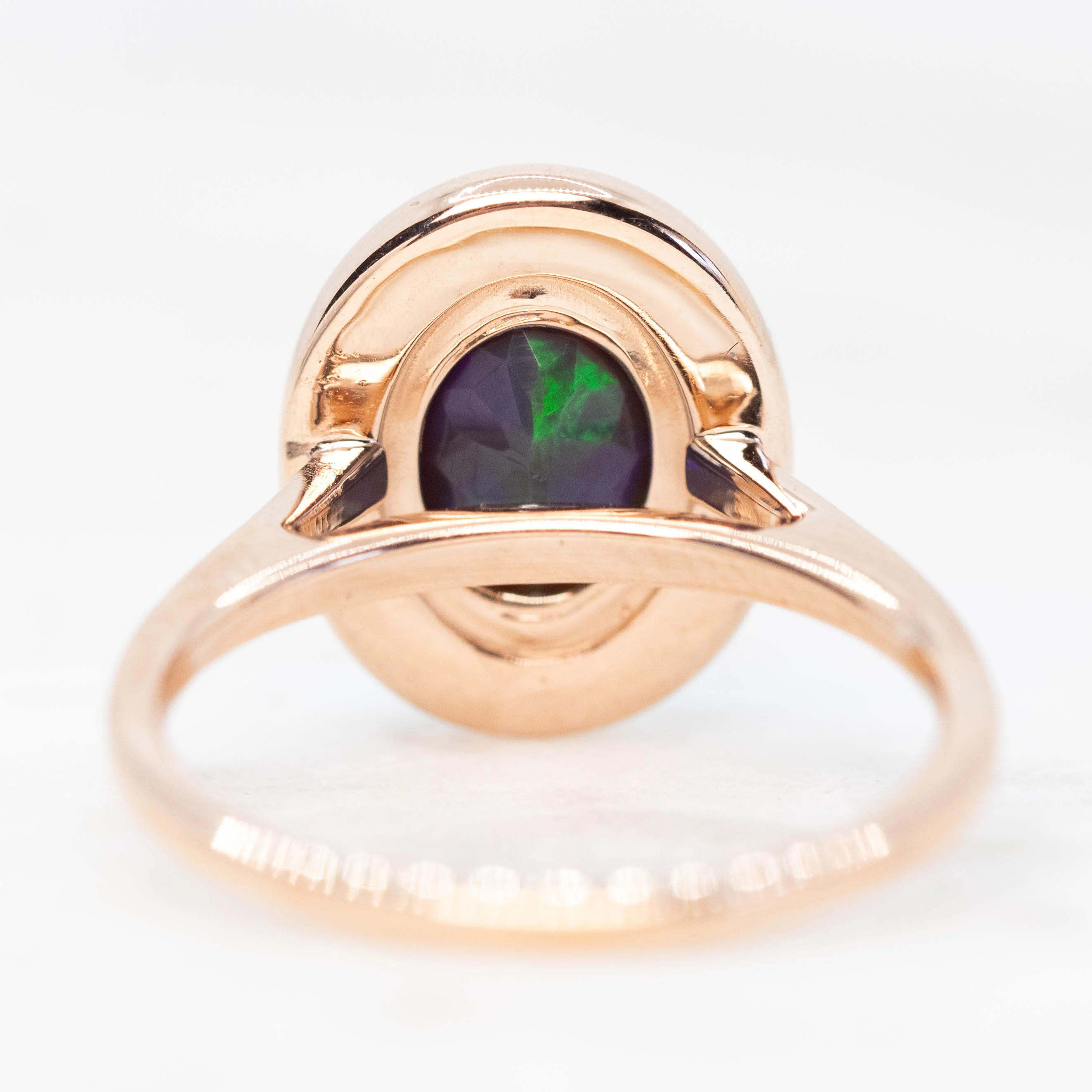 Collins Ring with a 1.35 Carat Black Oval Opal and White Accent Diamonds in 14k Rose Gold - Ready to Size and Ship - Image 6
