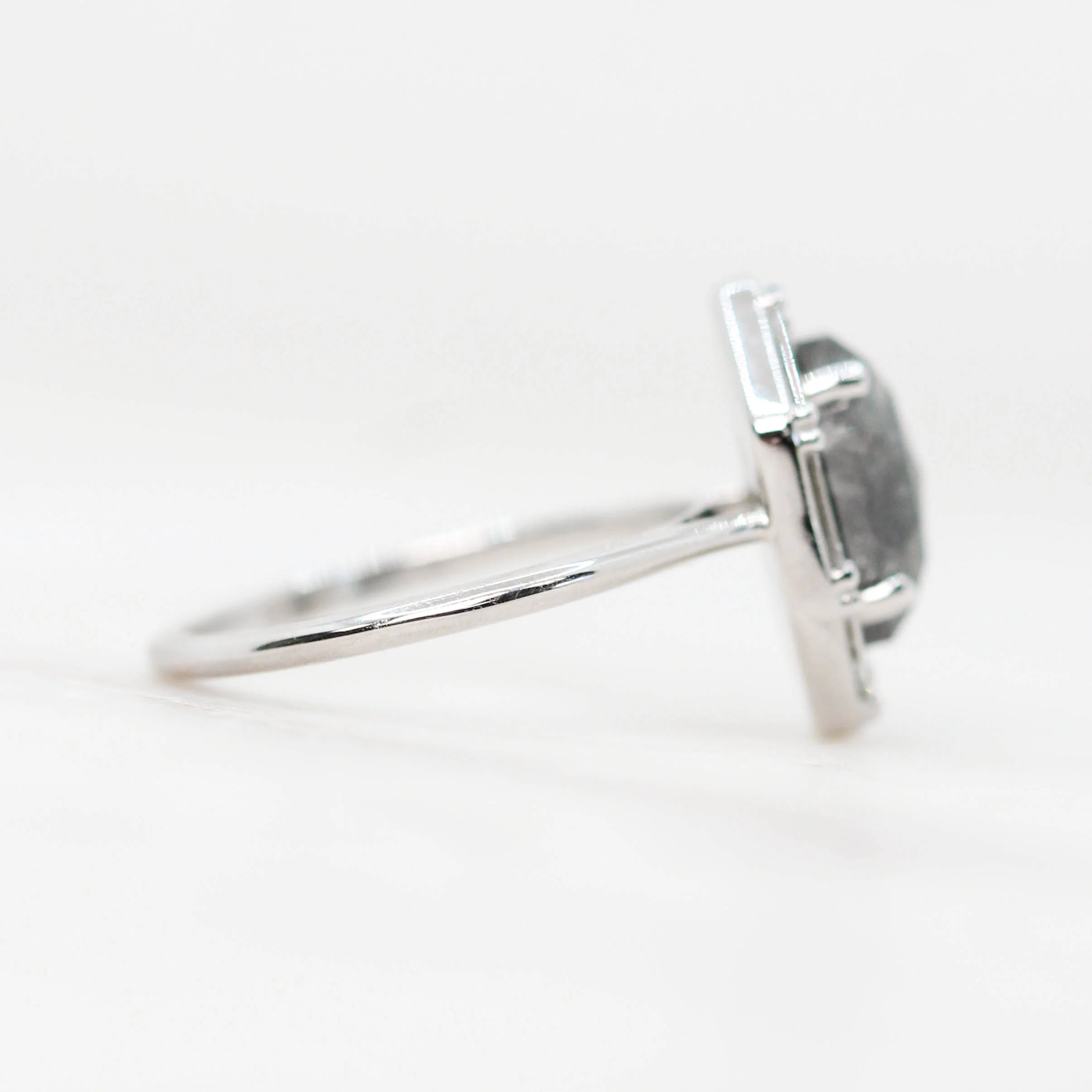 Project: Custom Collins Ring with a 2.5 Carat Black Salt and Pepper Octagon Diamond and White Accent Diamonds in 14k - Image 5