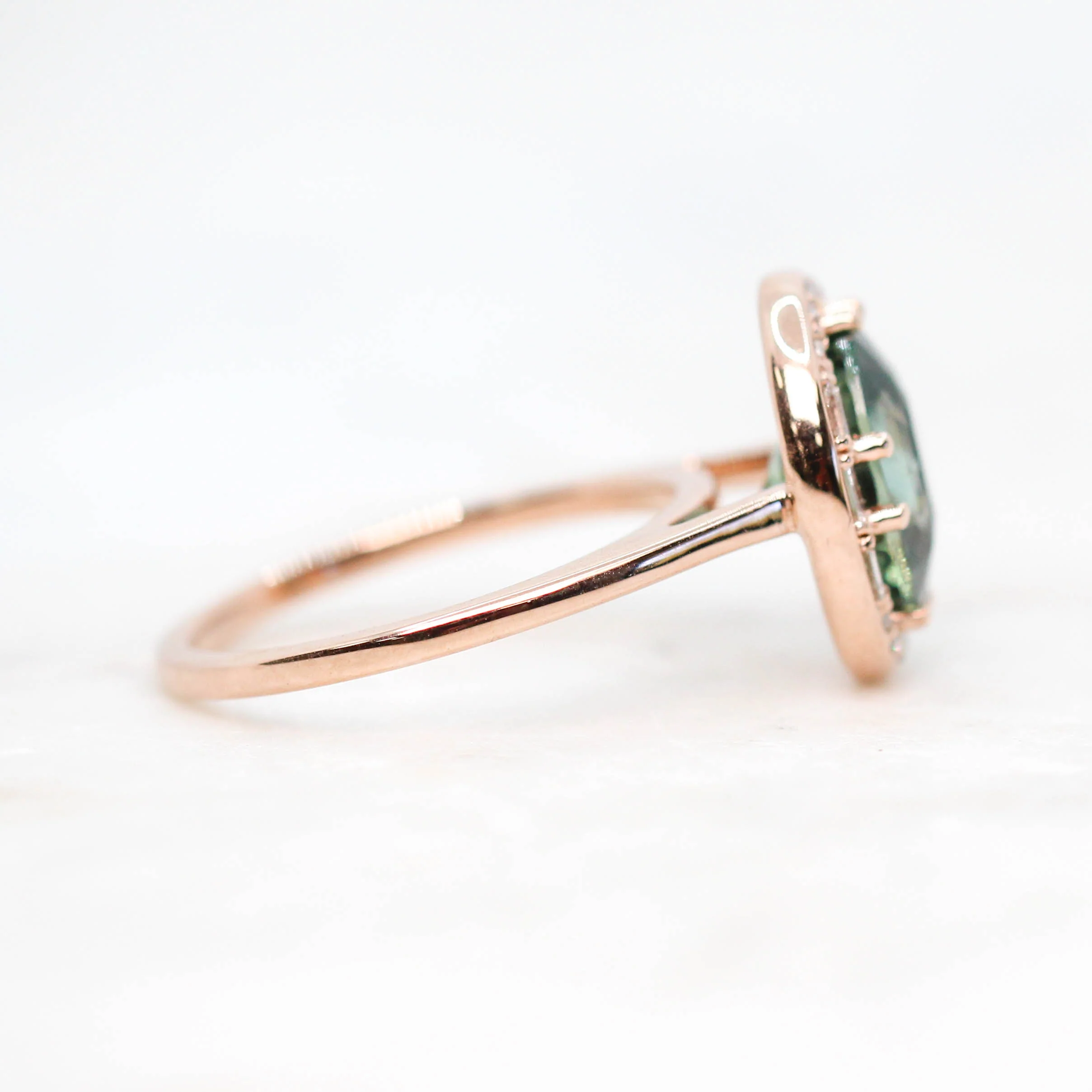 Project: Custom Collins Ring with a 3 Carat Teal Sapphire and White Accent Diamonds in 14k - Image 5