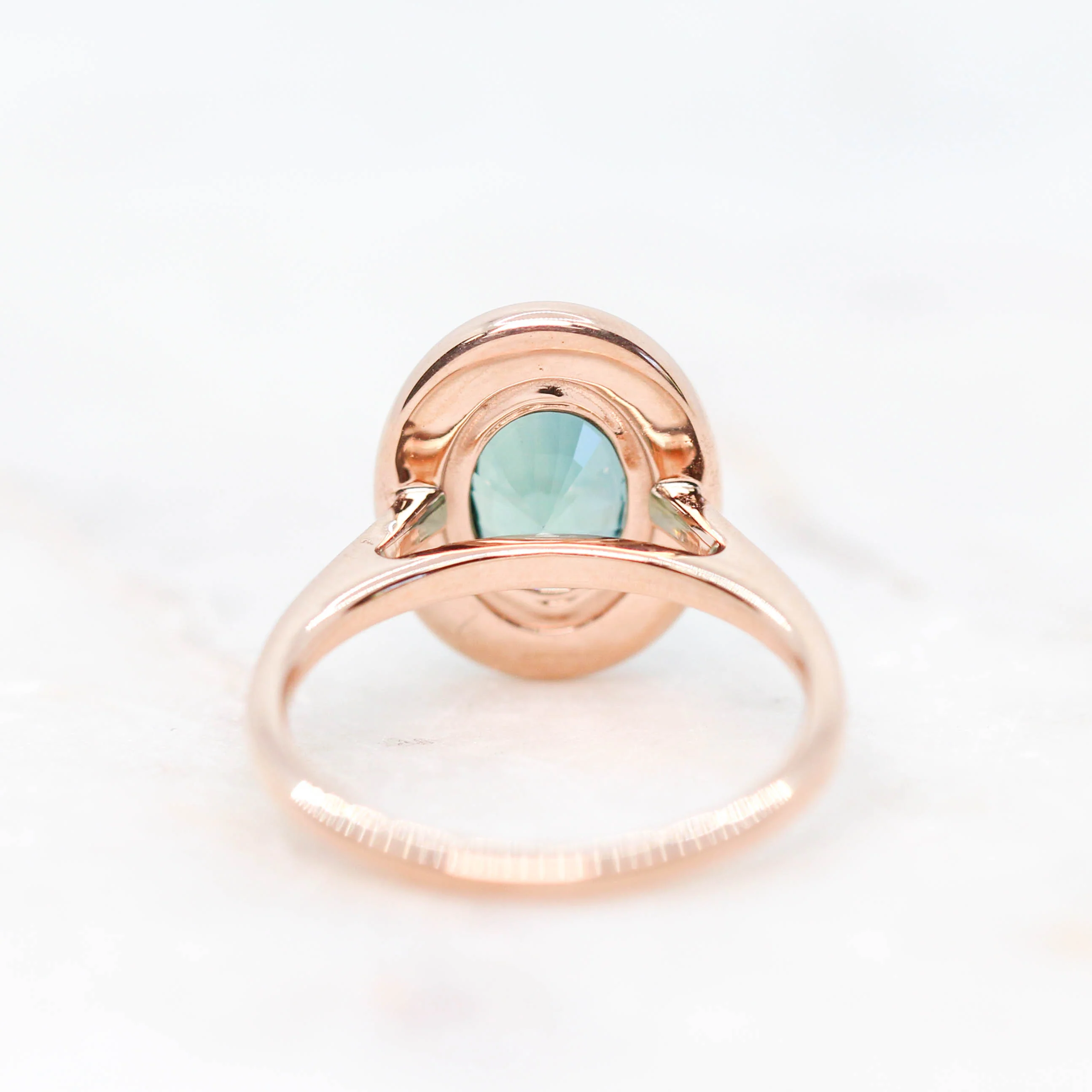 Project: Custom Collins Ring with a 3 Carat Teal Sapphire and White Accent Diamonds in 14k - Image 6