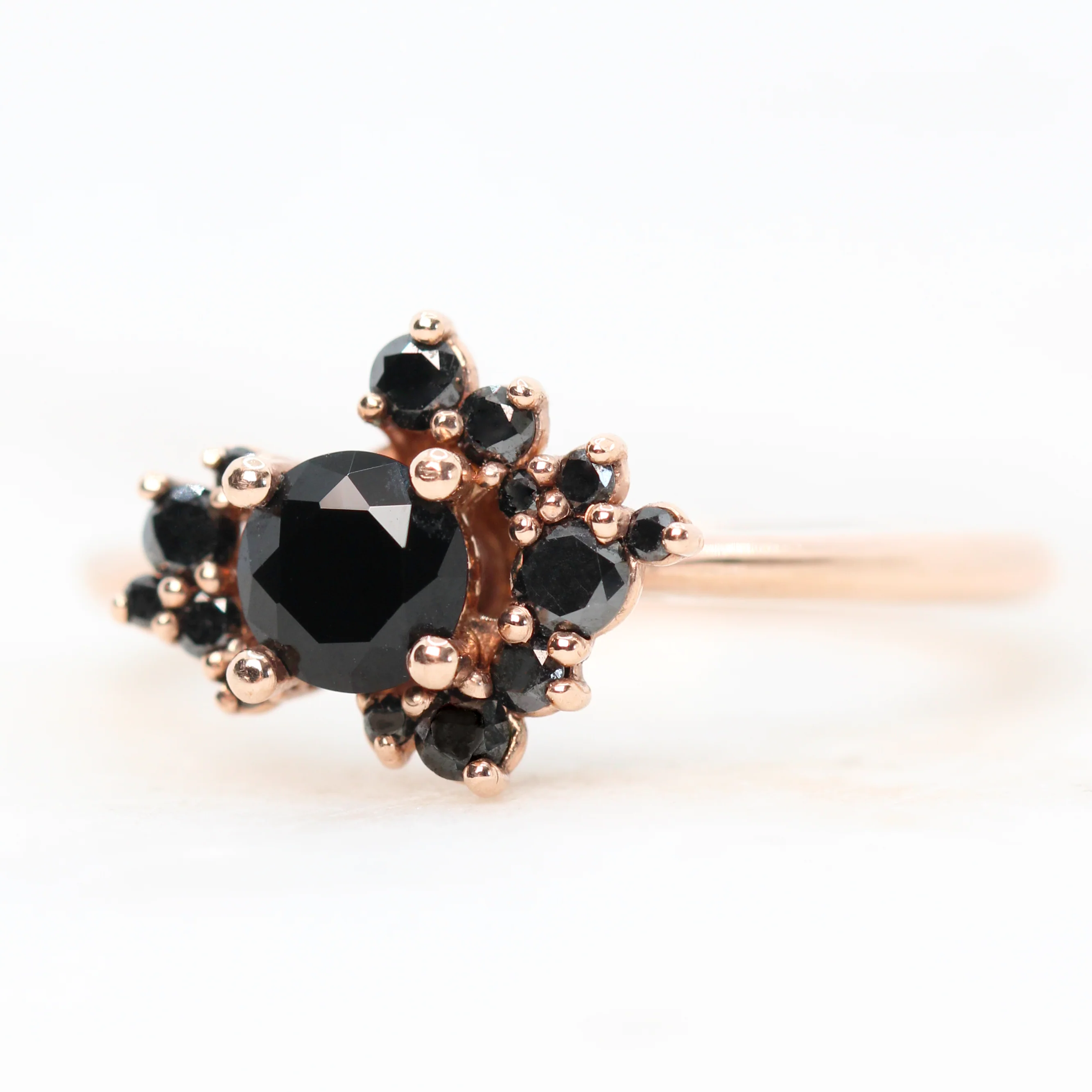 Orion Ring with a Round Black Diamond and Black Accent Diamonds - Made to Order - Image 4