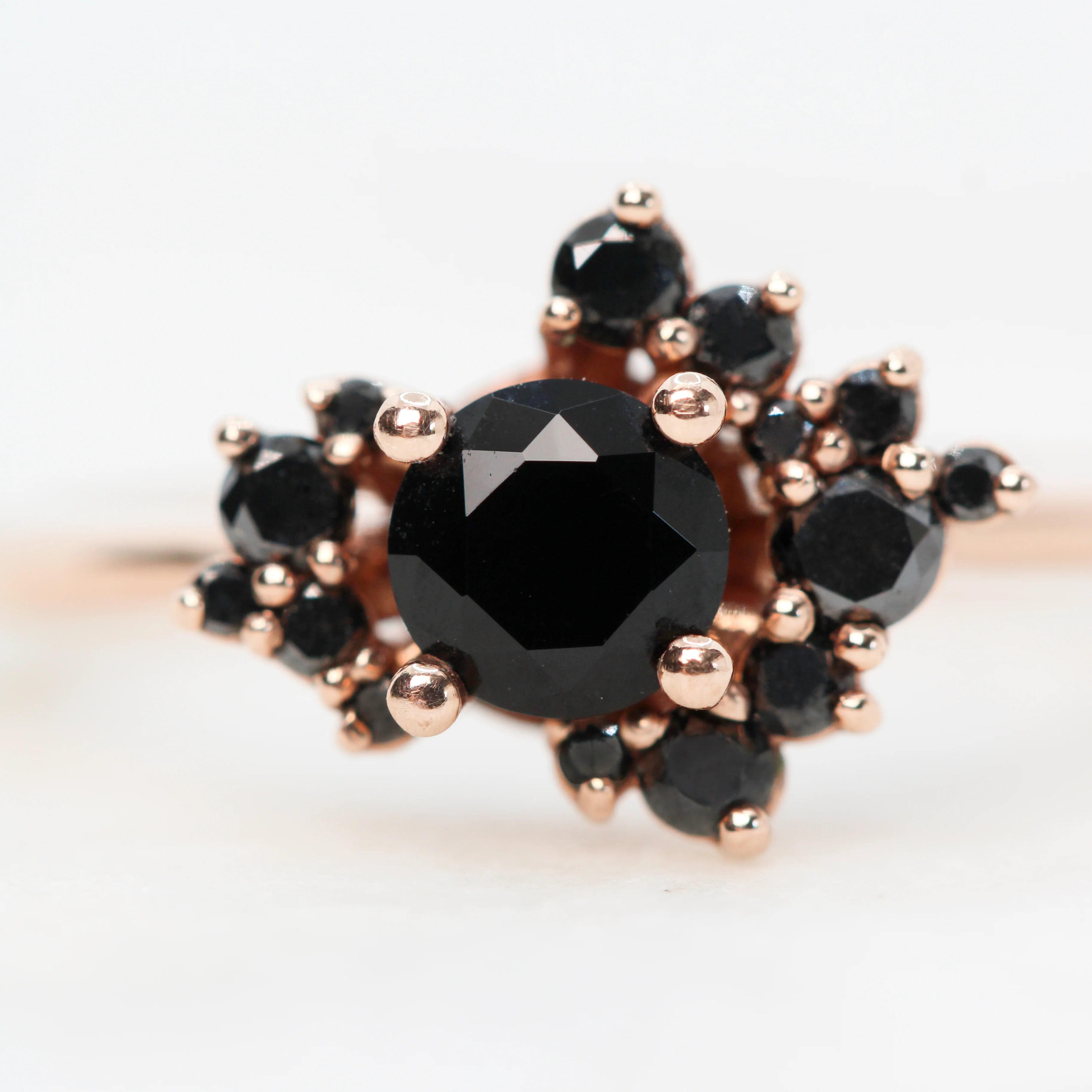 Orion Ring with a Round Black Diamond and Black Accent Diamonds - Made to Order - Image 7