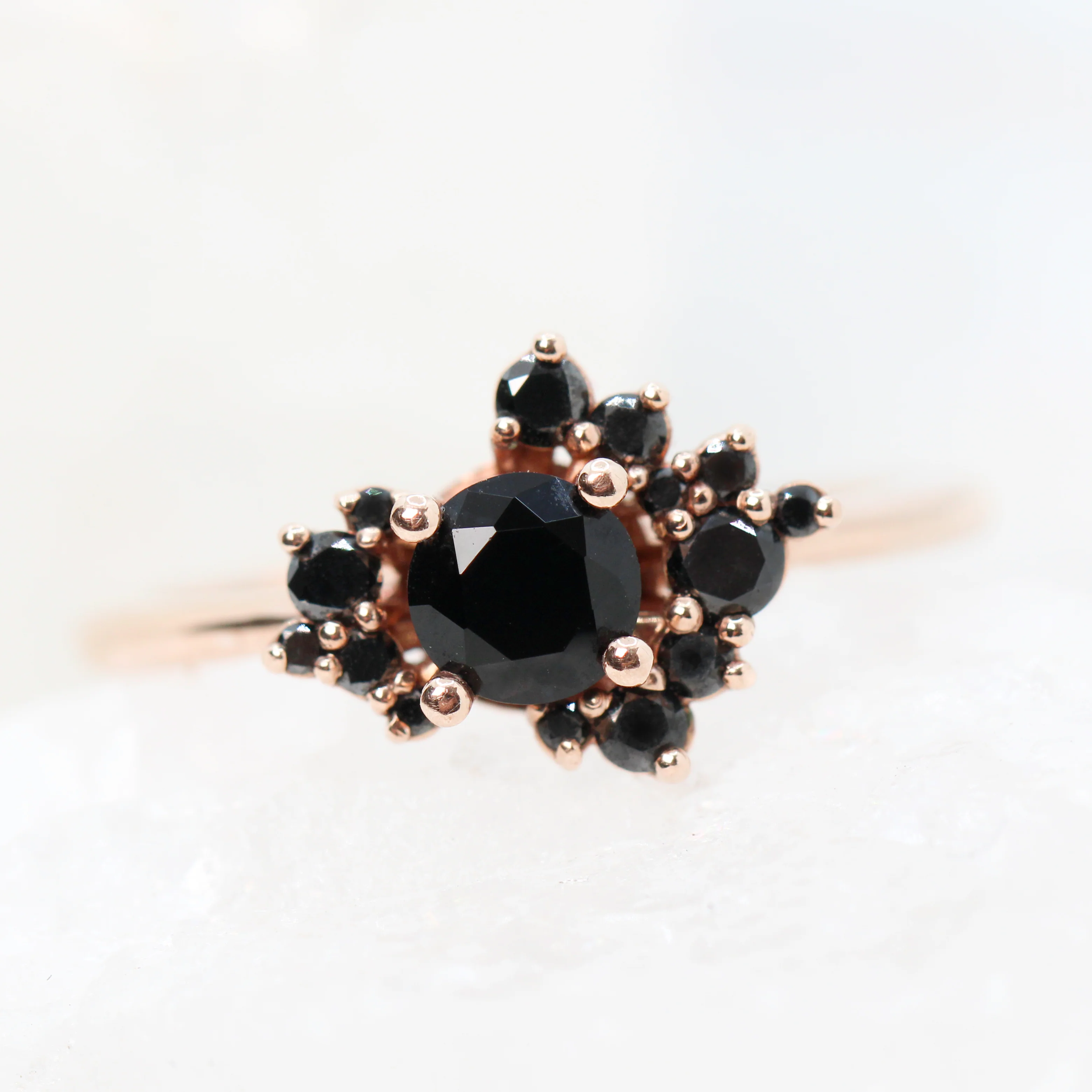 Orion Ring with a Round Black Diamond and Black Accent Diamonds - Made to Order - Image 9