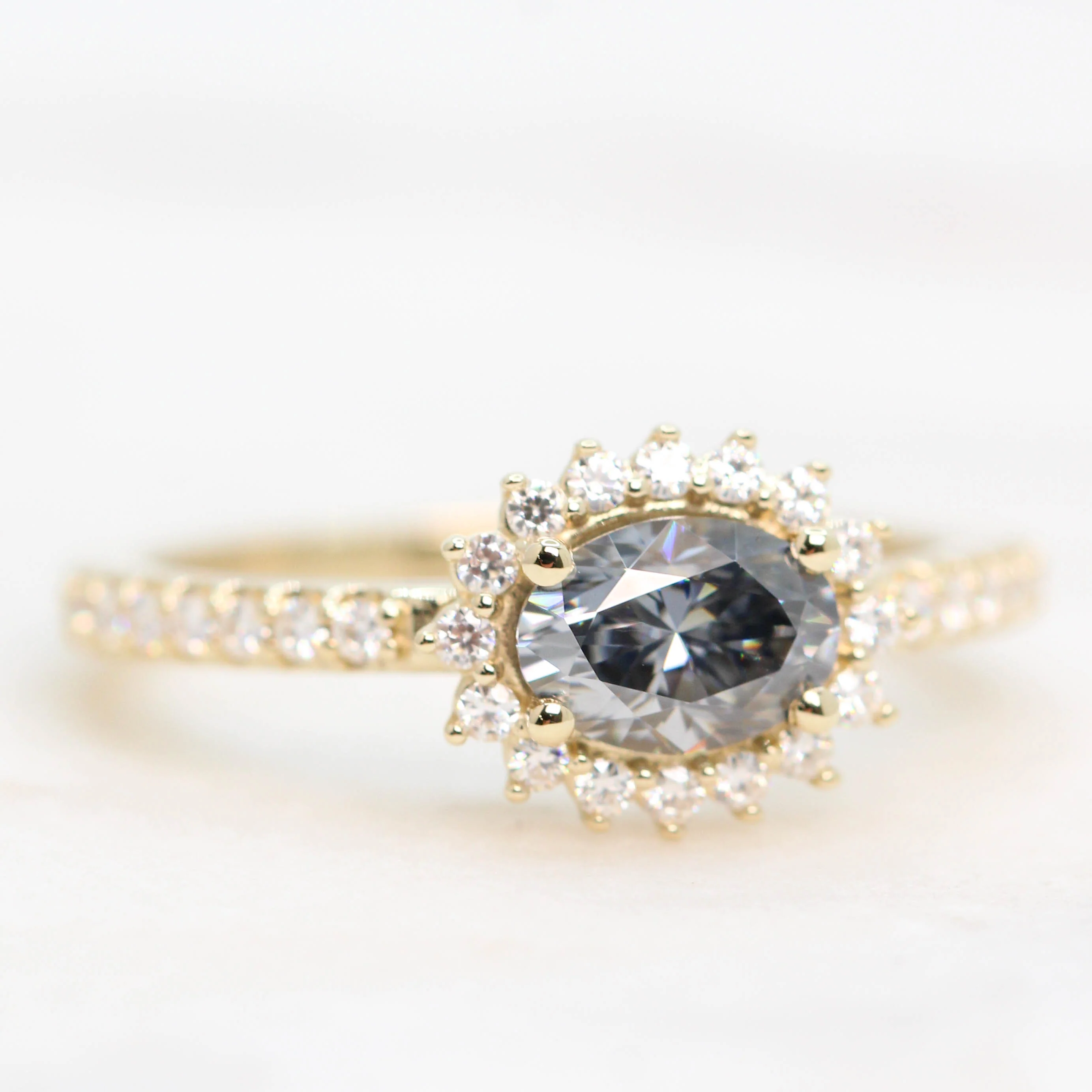Brigid Ring with a Gray Oval Moissanite and Moissanite Accents - Made to Order - Image 4
