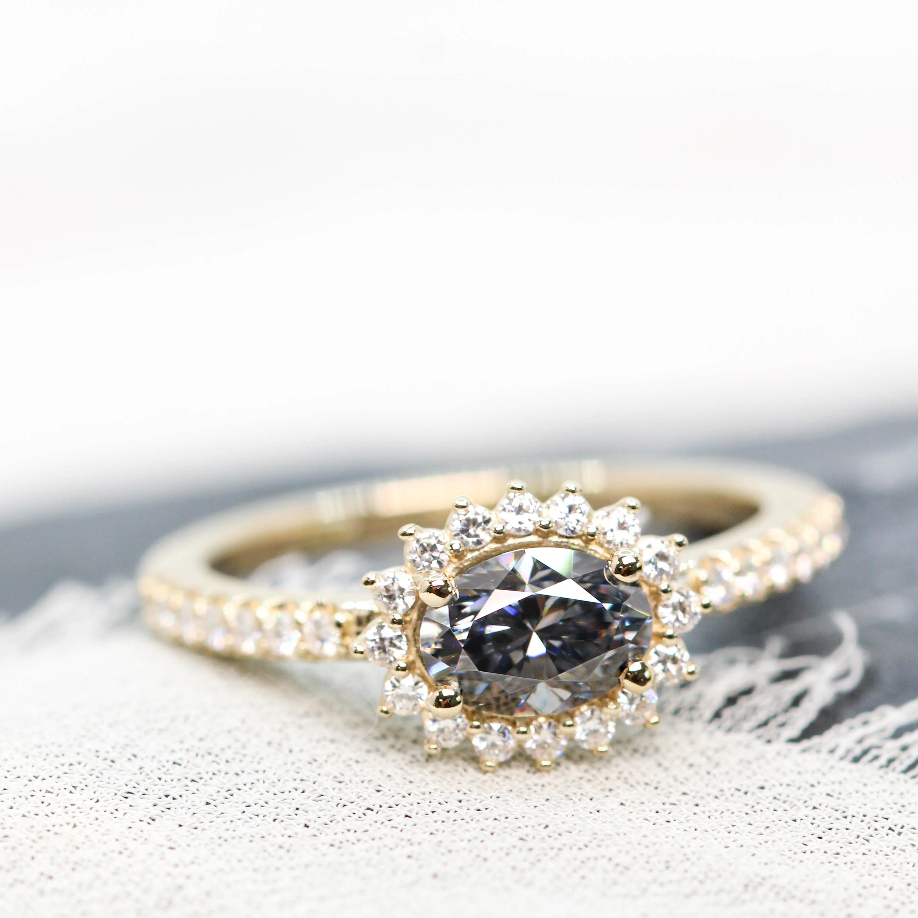 Brigid Ring with a Gray Oval Moissanite and Moissanite Accents - Made to Order - Image 7