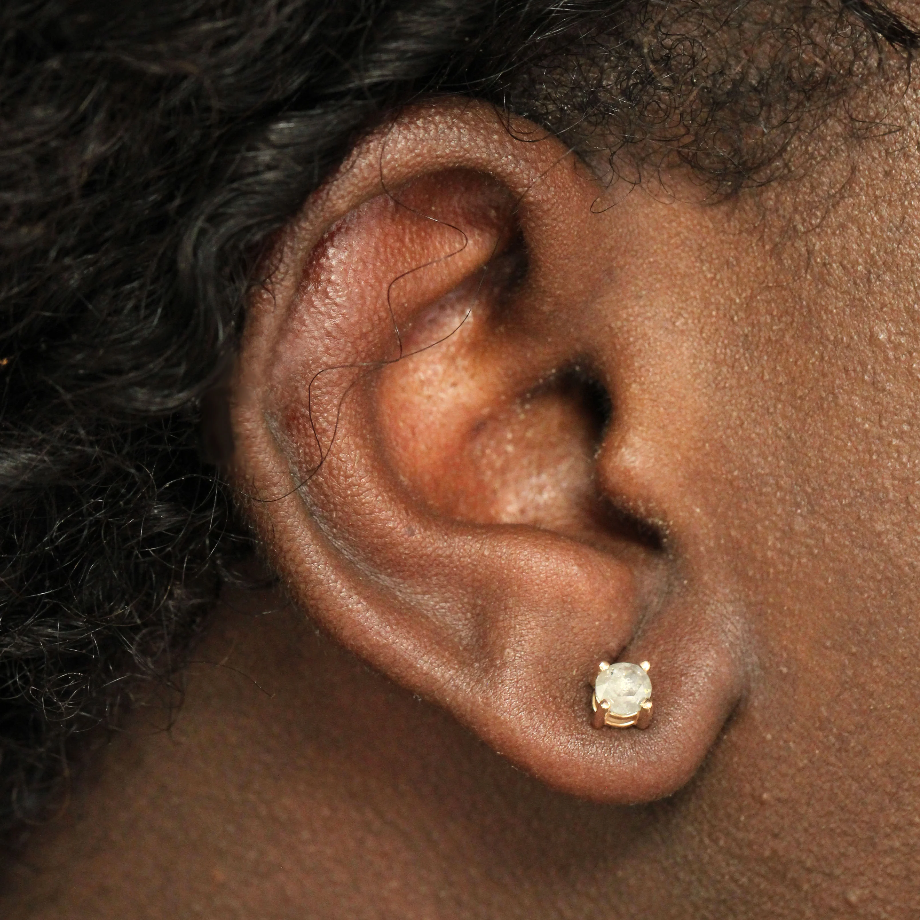 Rose Cut Misty Gray Salt and Pepper Diamond Earring Studs in 14k Yellow Gold - Ready to Ship - Image 4