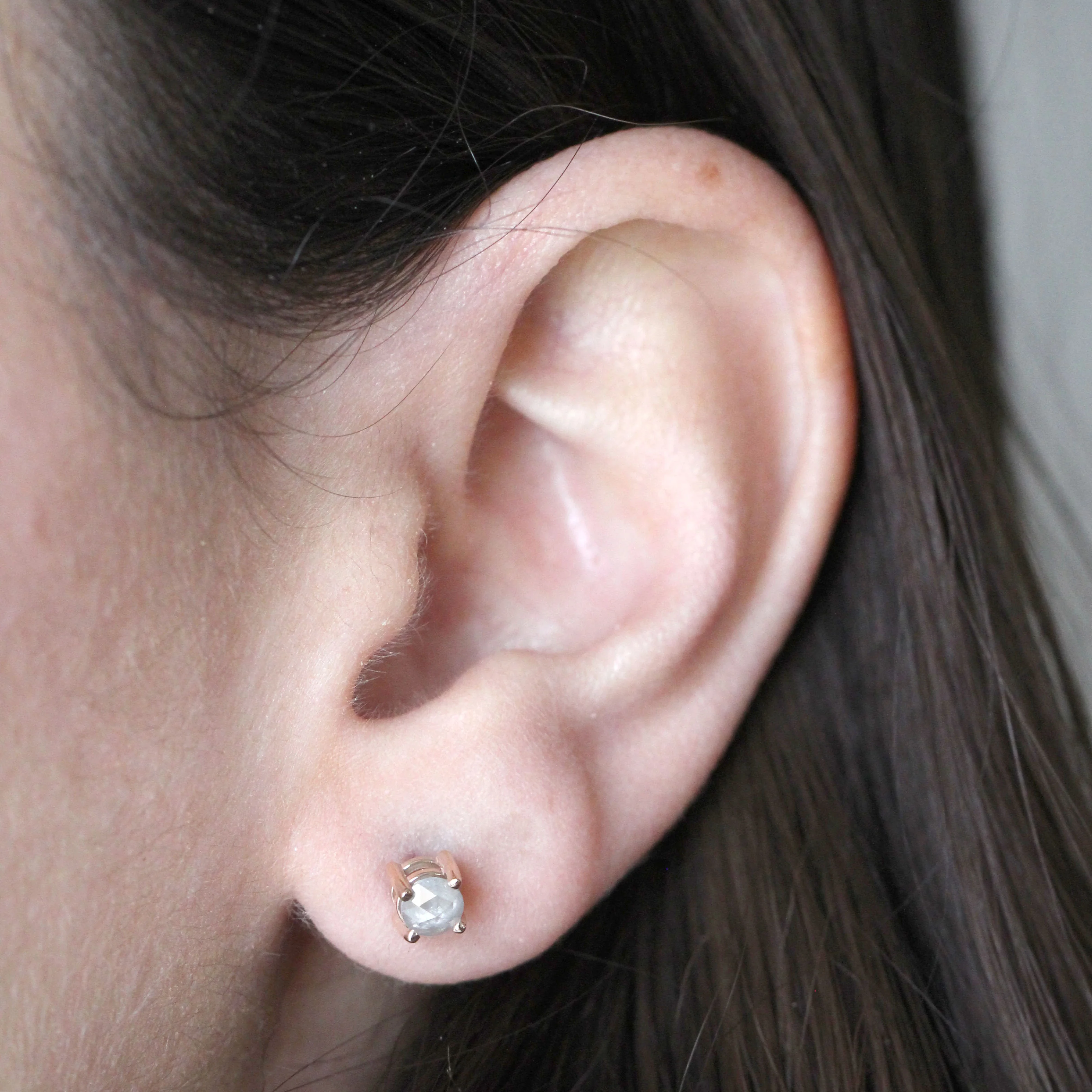 Rose Cut Misty Gray Salt and Pepper Diamond Earring Studs in 14k Yellow Gold - Ready to Ship - Image 5
