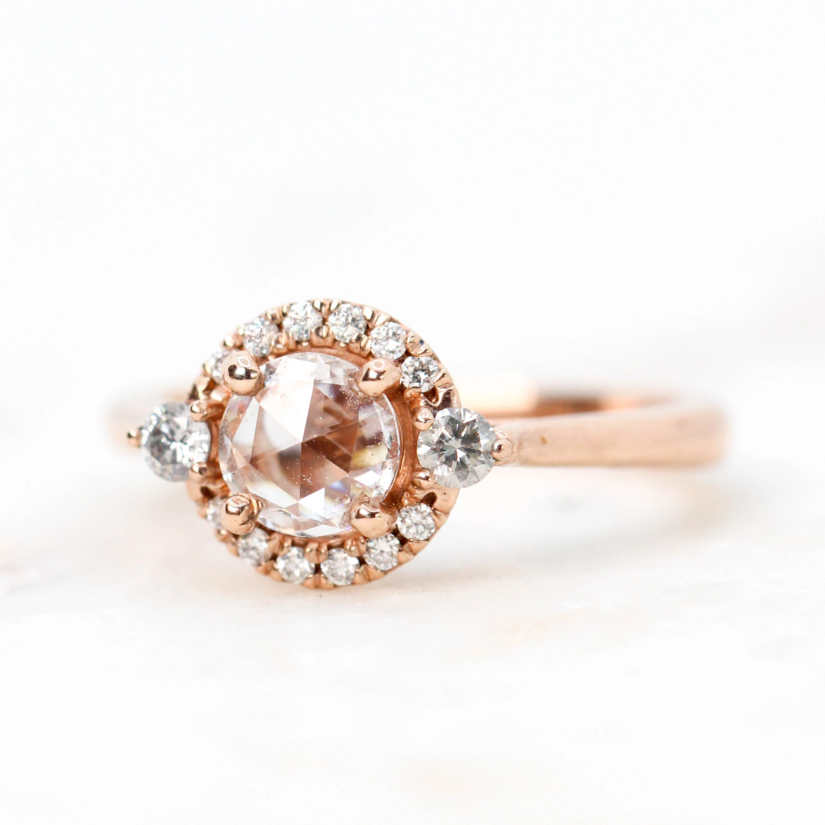 Vanessa Ring with 0.41 Carat Rose Cut Clear Round Diamond and White Diamond Accents in 10k Rose Gold - Ready to Size and Ship - Image 3