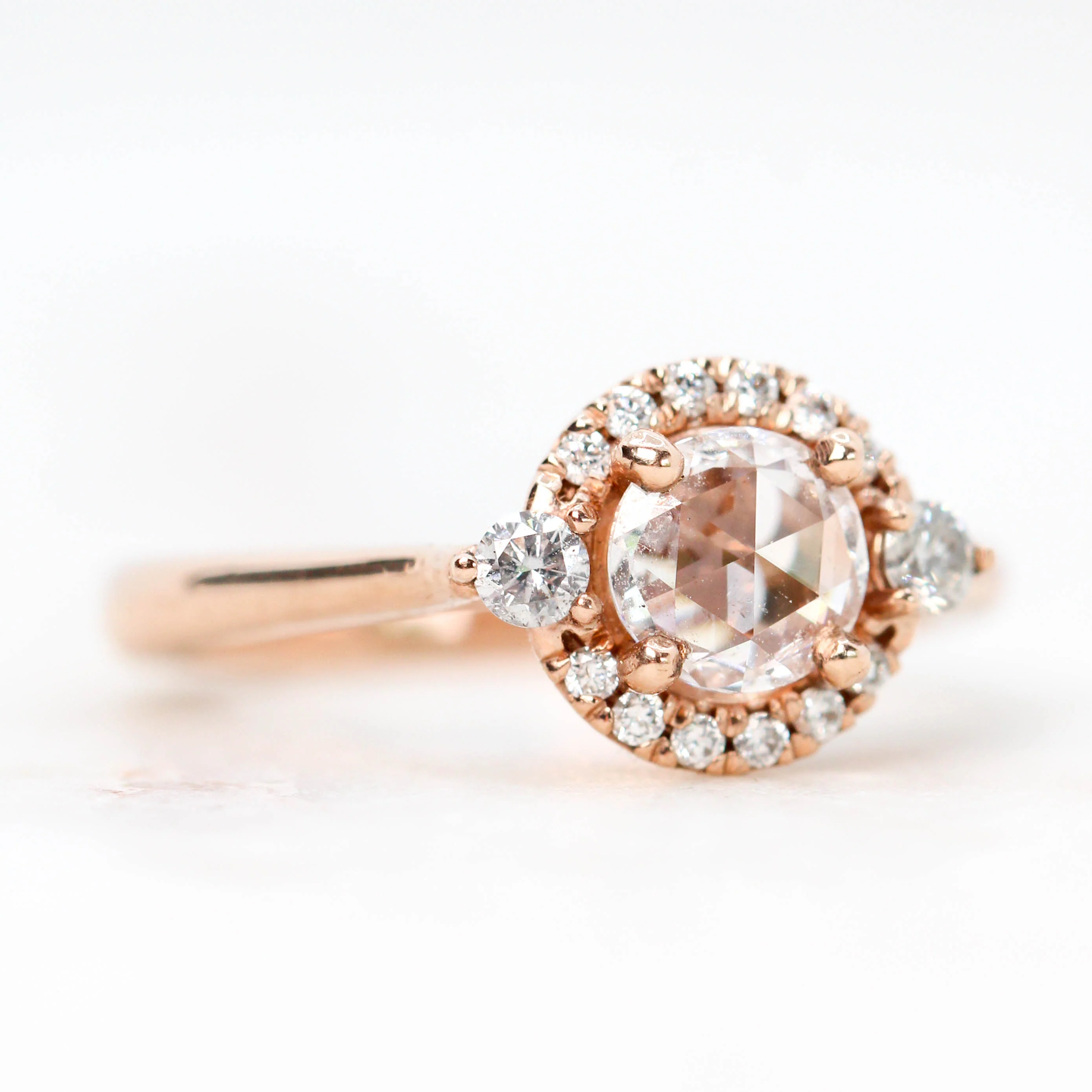 Vanessa Ring with 0.41 Carat Rose Cut Clear Round Diamond and White Diamond Accents in 10k Rose Gold - Ready to Size and Ship - Image 4