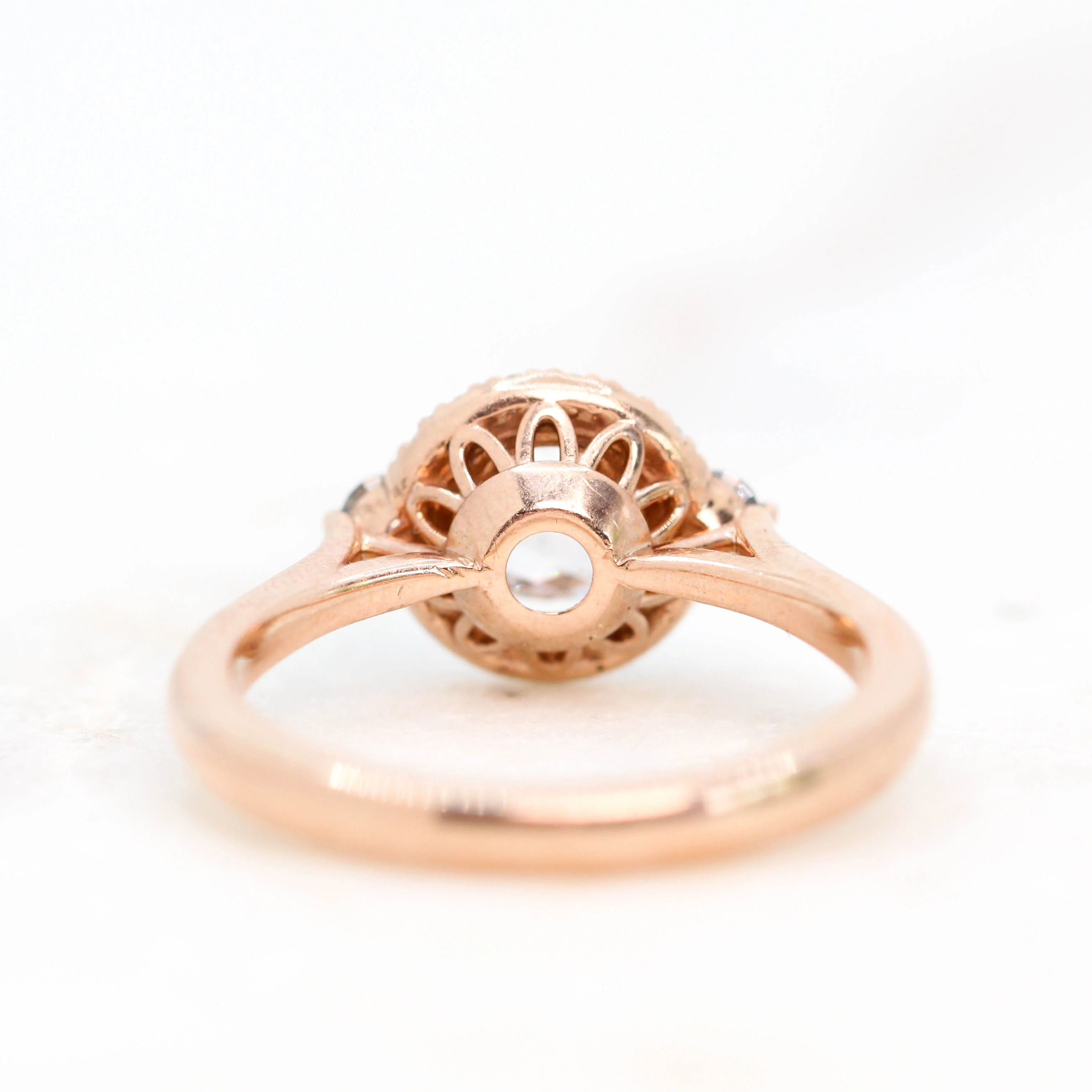 Vanessa Ring with 0.41 Carat Rose Cut Clear Round Diamond and White Diamond Accents in 10k Rose Gold - Ready to Size and Ship - Image 6