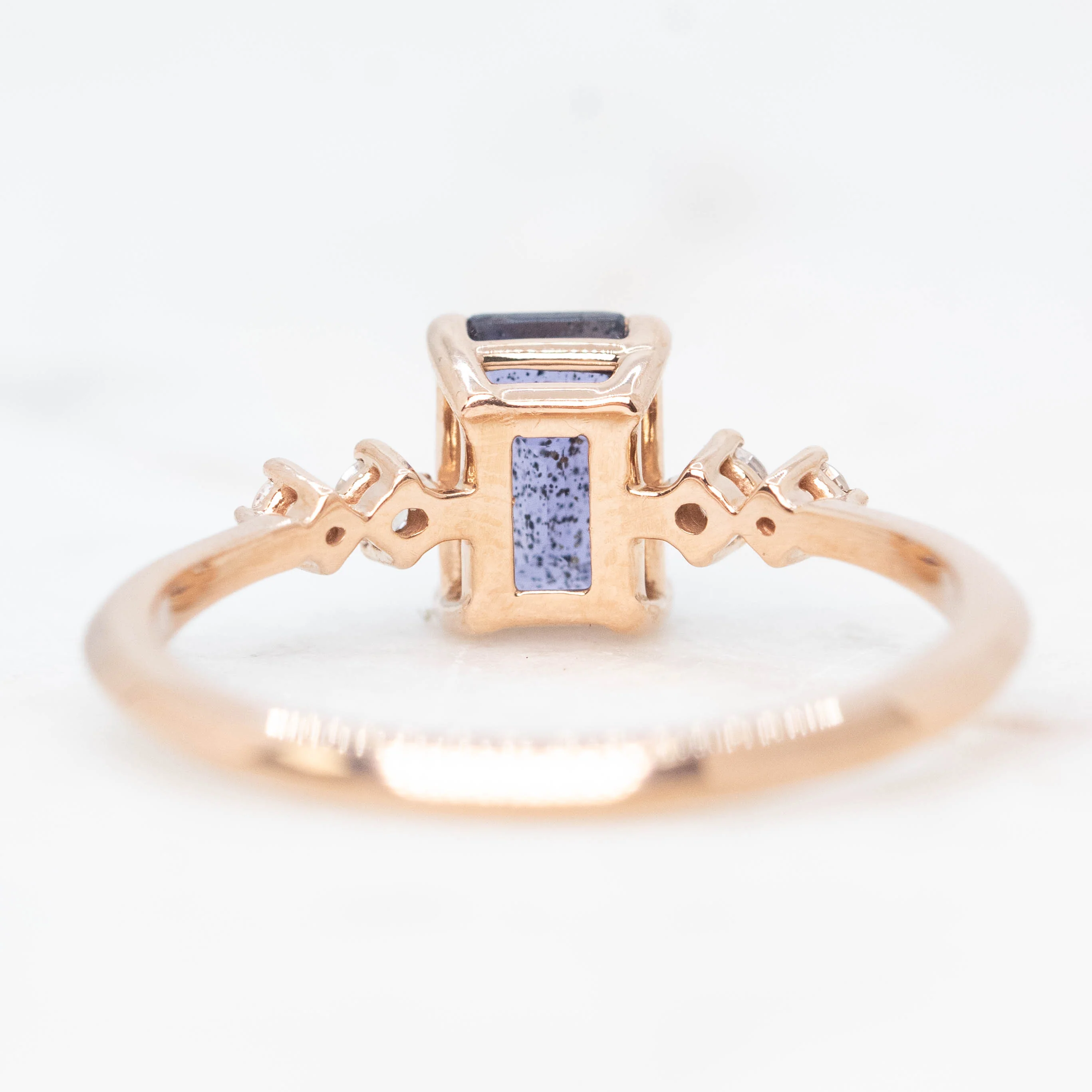 Cordelia Ring with a 0.88 Carat Emerald Cut Iolite and White Accent Diamonds in 14k Rose Gold - Ready to Size and Ship - Image 6