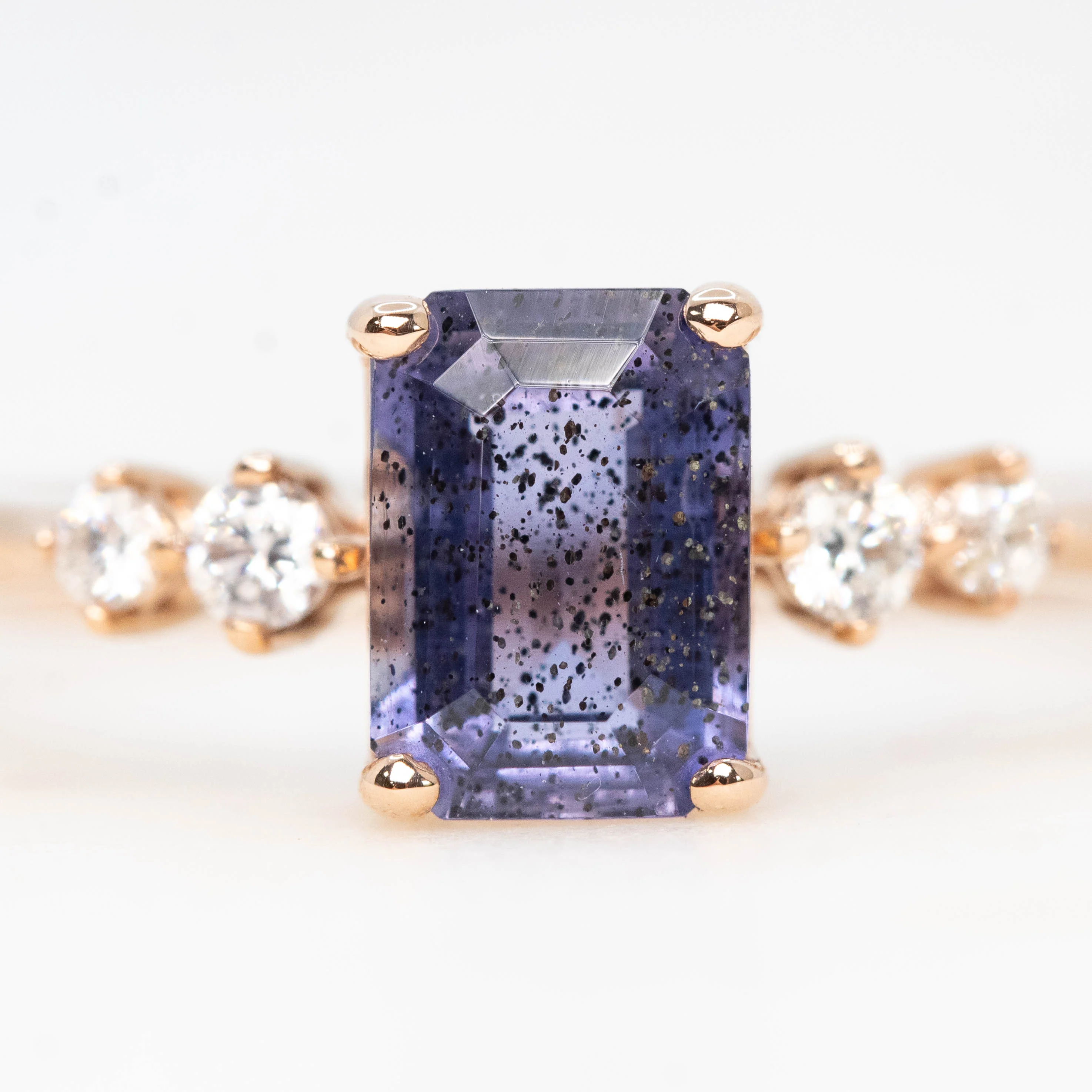 Cordelia Ring with a 0.88 Carat Emerald Cut Iolite and White Accent Diamonds in 14k Rose Gold - Ready to Size and Ship - Image 8