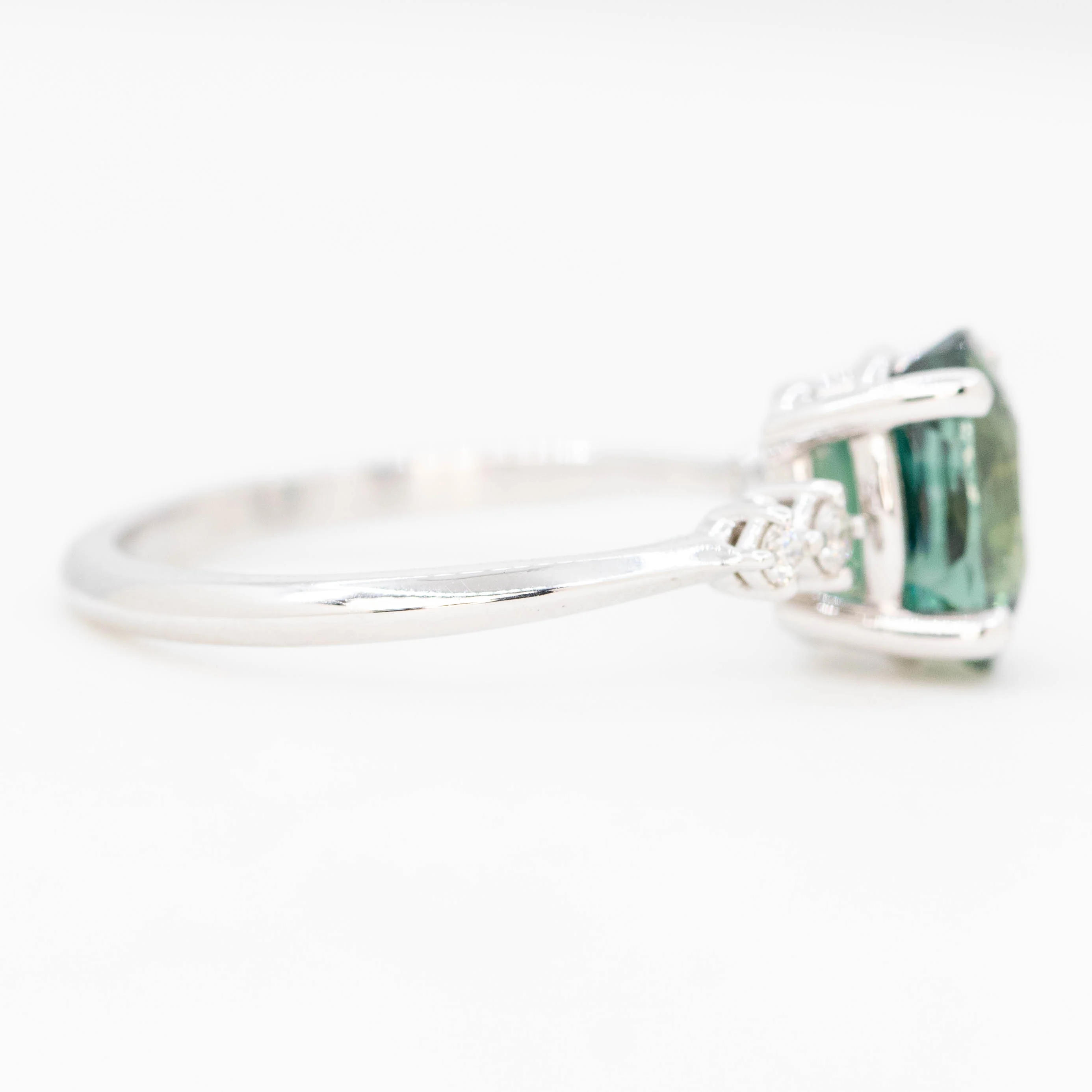 Cordelia Ring with a 2.63 Carat Teal Oval Sapphire and White Accent Diamonds in 14k White Gold - Ready to Size and Ship - Image 5