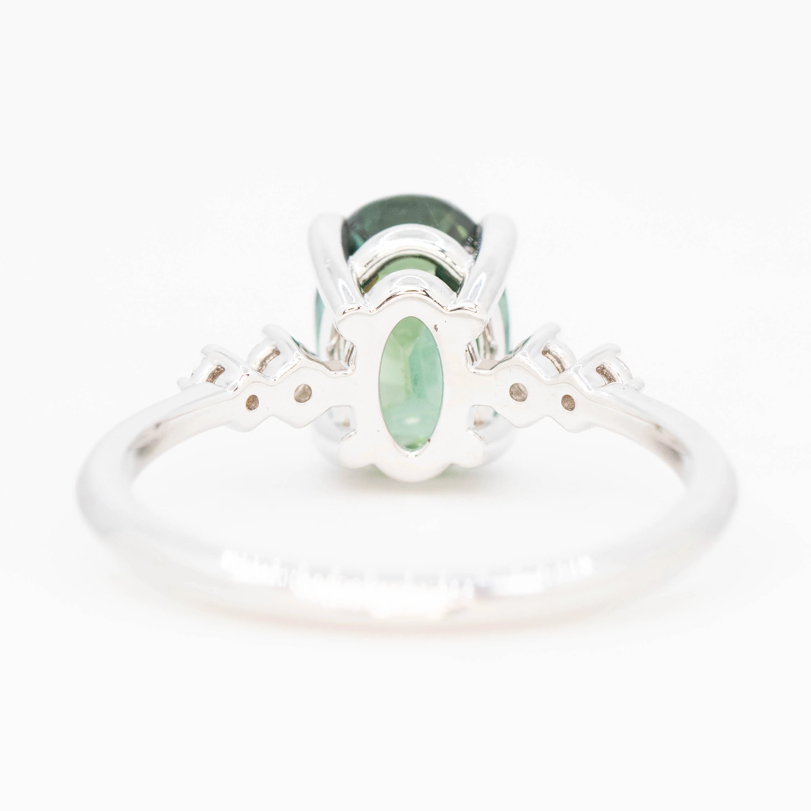 Cordelia Ring with a 2.63 Carat Teal Oval Sapphire and White Accent Diamonds in 14k White Gold - Ready to Size and Ship - Image 6