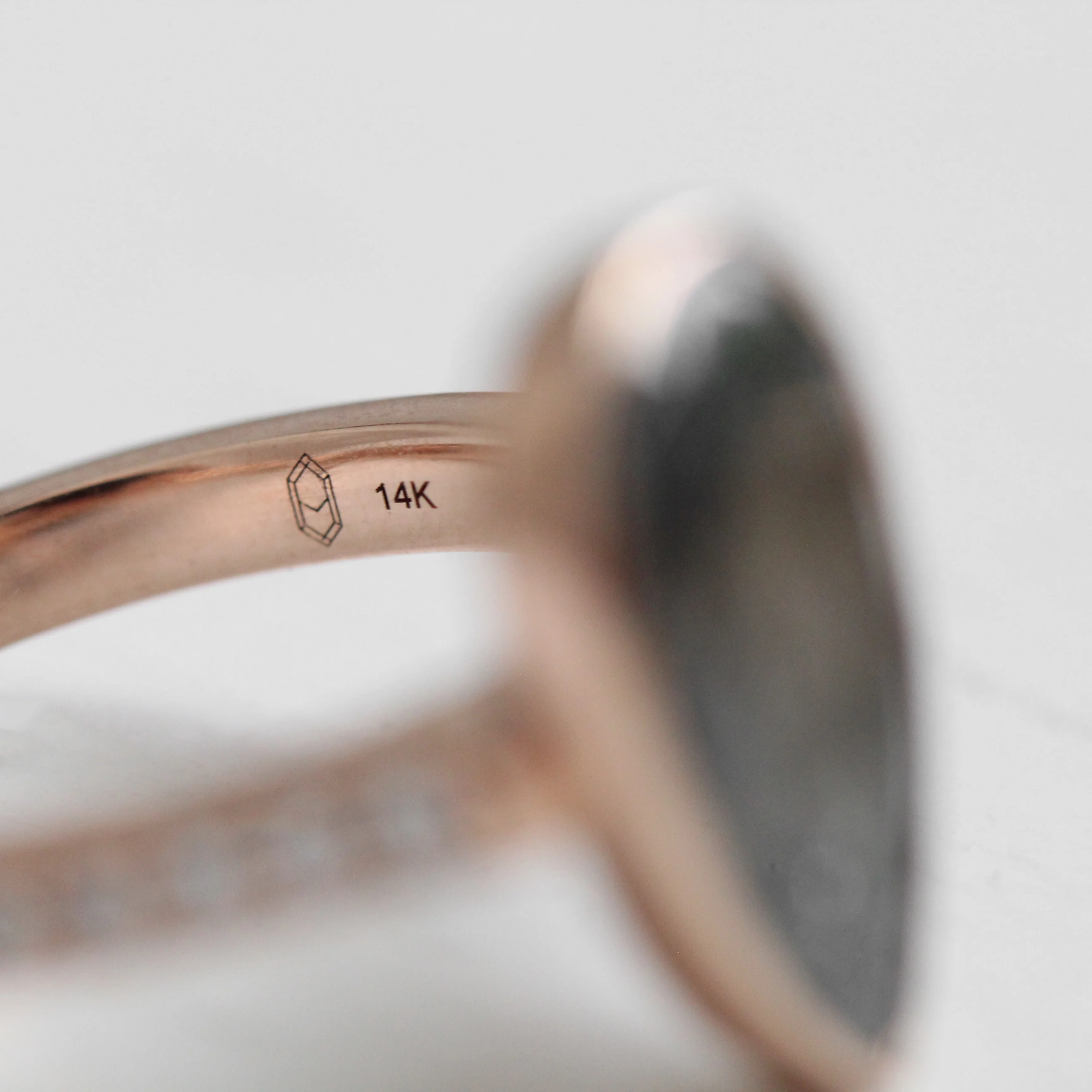Project: Custom Corie Bezel Set Salt and Pepper Black Pear Diamond in 14k - Image 9
