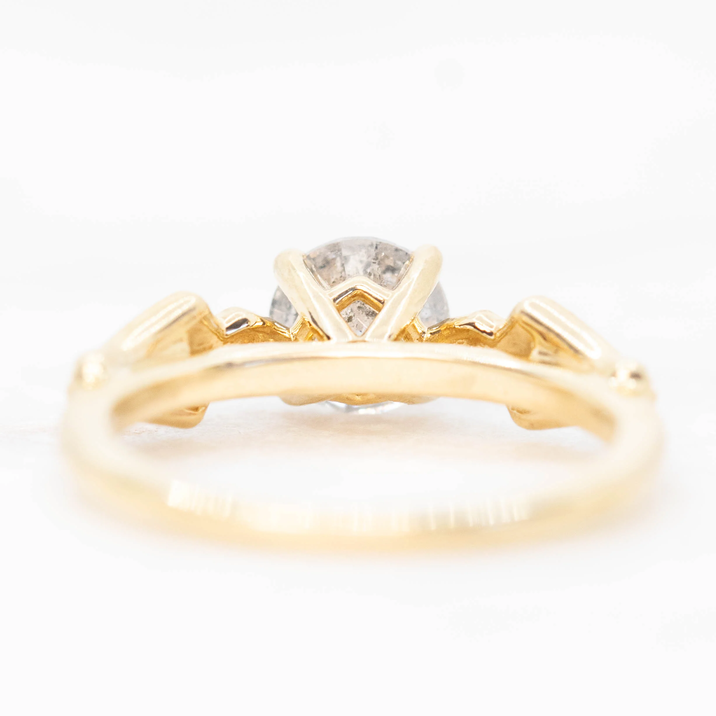 Darian Ring with a 1.06 Carat Gray Salt and Pepper Round Diamond and Black Accent Diamonds in 10k Yellow Gold - Ready to Size and Ship - Image 6