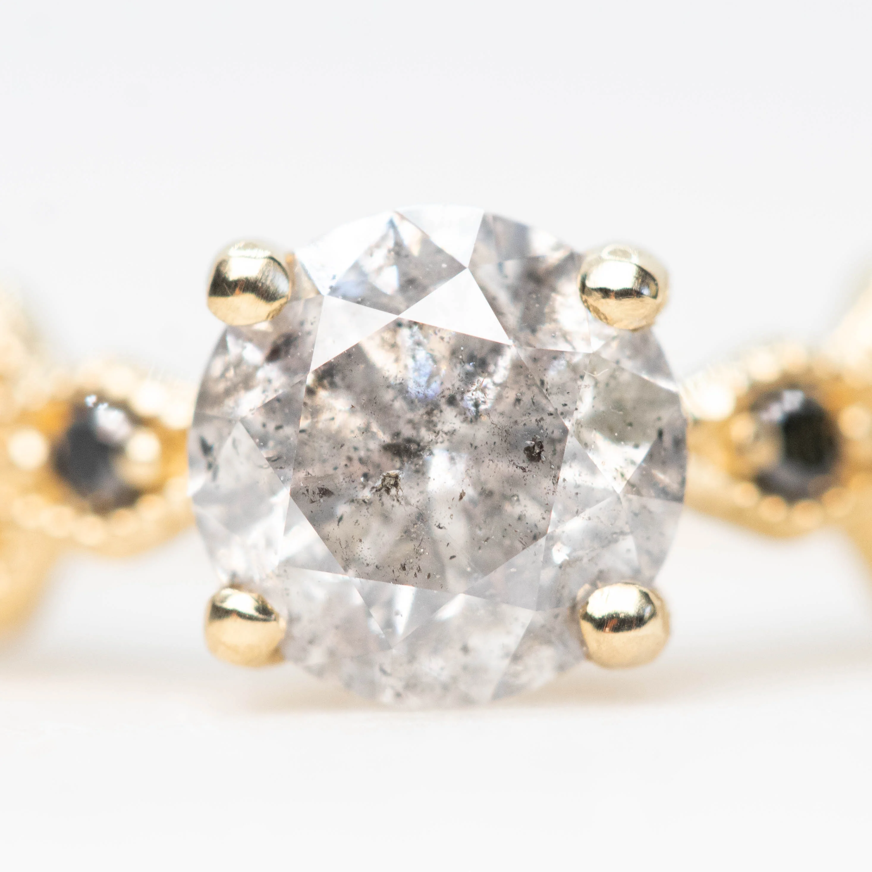 Darian Ring with a 1.06 Carat Gray Salt and Pepper Round Diamond and Black Accent Diamonds in 10k Yellow Gold - Ready to Size and Ship - Image 7