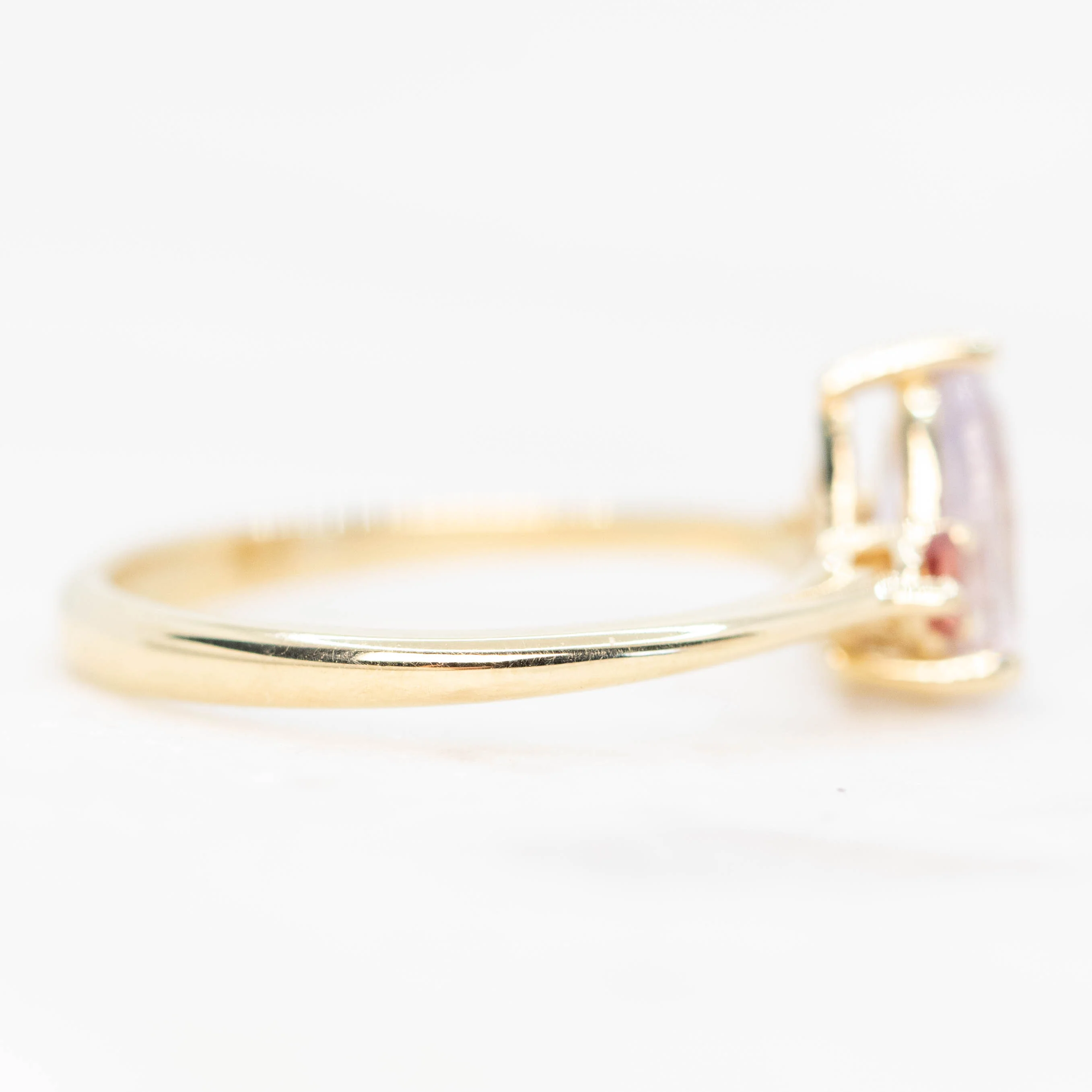 Drea Ring with a 1.32 Carat Pink Pear Sapphire and Orange Sapphire Accents in 14k Yellow Gold - Ready to Size and Ship - Image 5