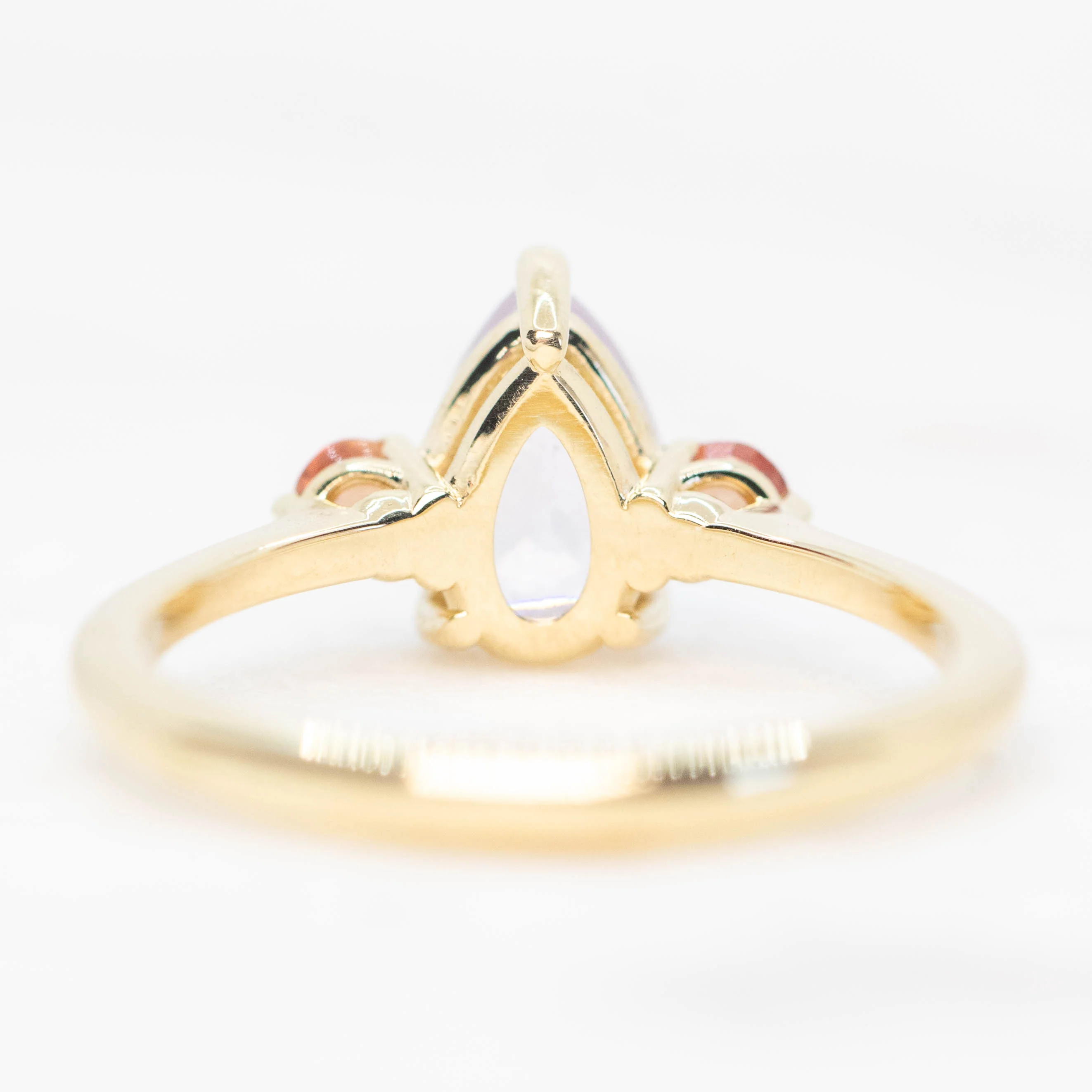 Drea Ring with a 1.32 Carat Pink Pear Sapphire and Orange Sapphire Accents in 14k Yellow Gold - Ready to Size and Ship - Image 6