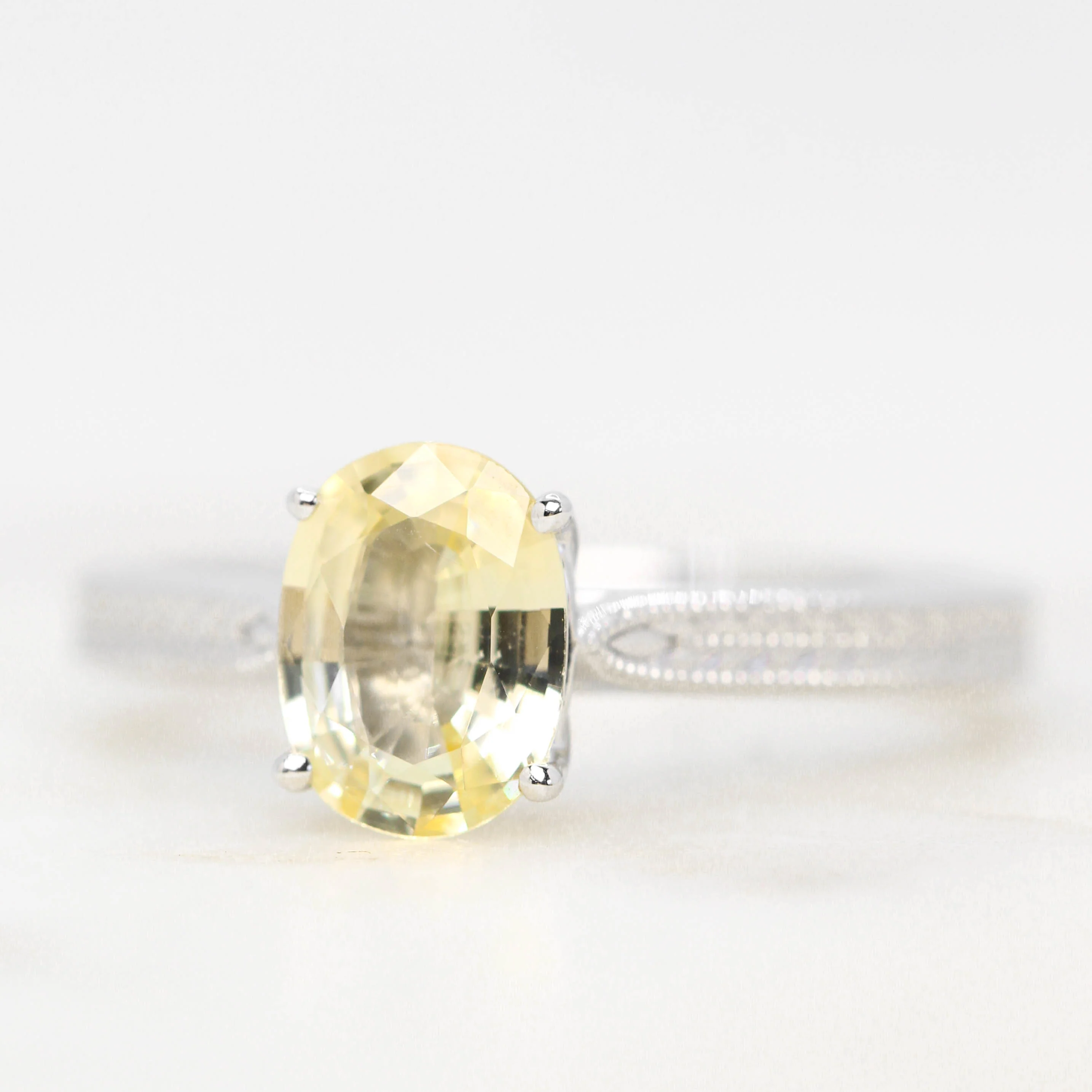 Edith Ring with a 1.28 Carat Yellow Oval Sapphire in 14k White Gold - Ready to Size and Ship - Image 3