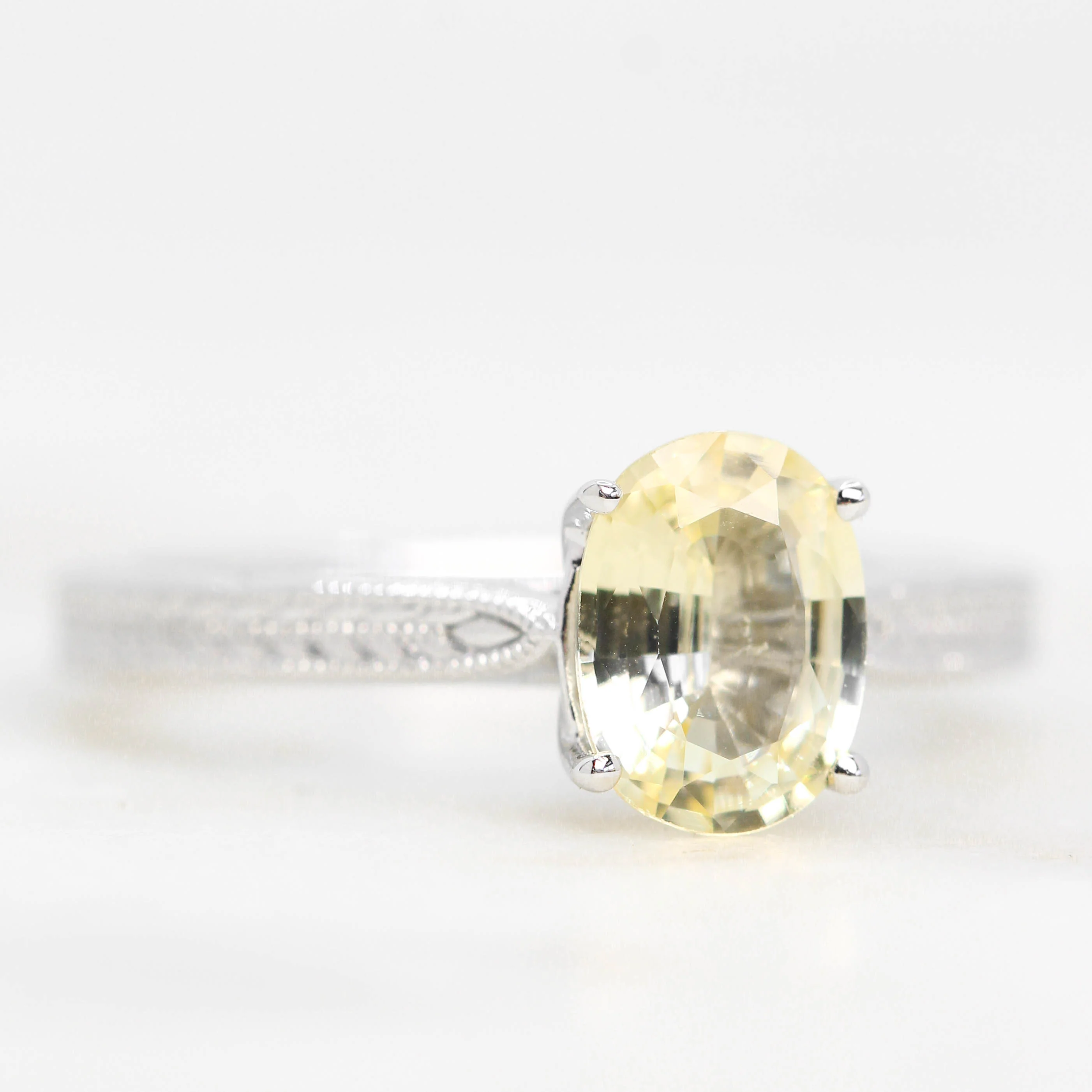 Edith Ring with a 1.28 Carat Yellow Oval Sapphire in 14k White Gold - Ready to Size and Ship - Image 4