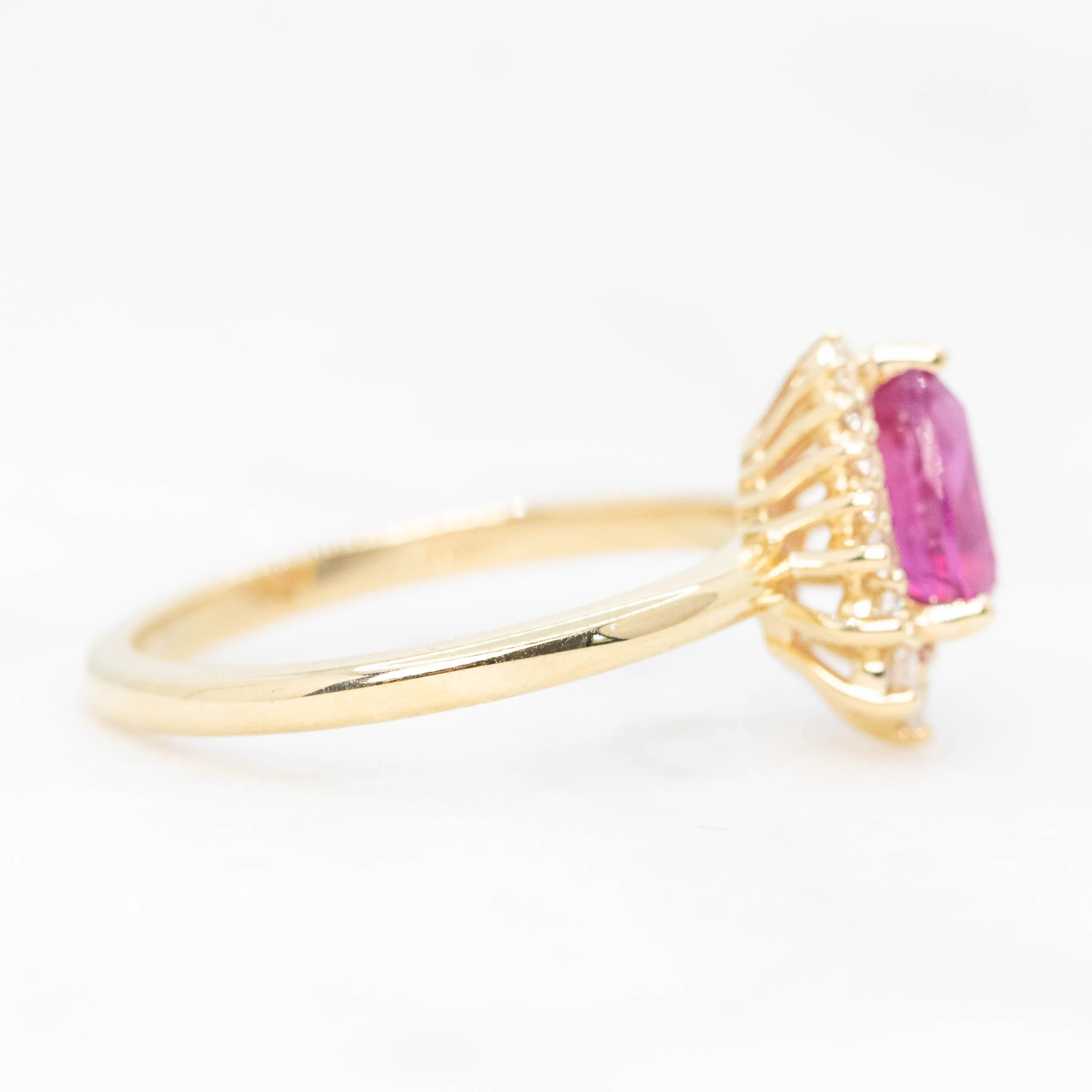 Eleanor Ring with a 1.22 Carat Pink Pear Sapphire Ruby and White Accent Diamonds in 14k Yellow Gold - Ready to Size and Ship - Image 5