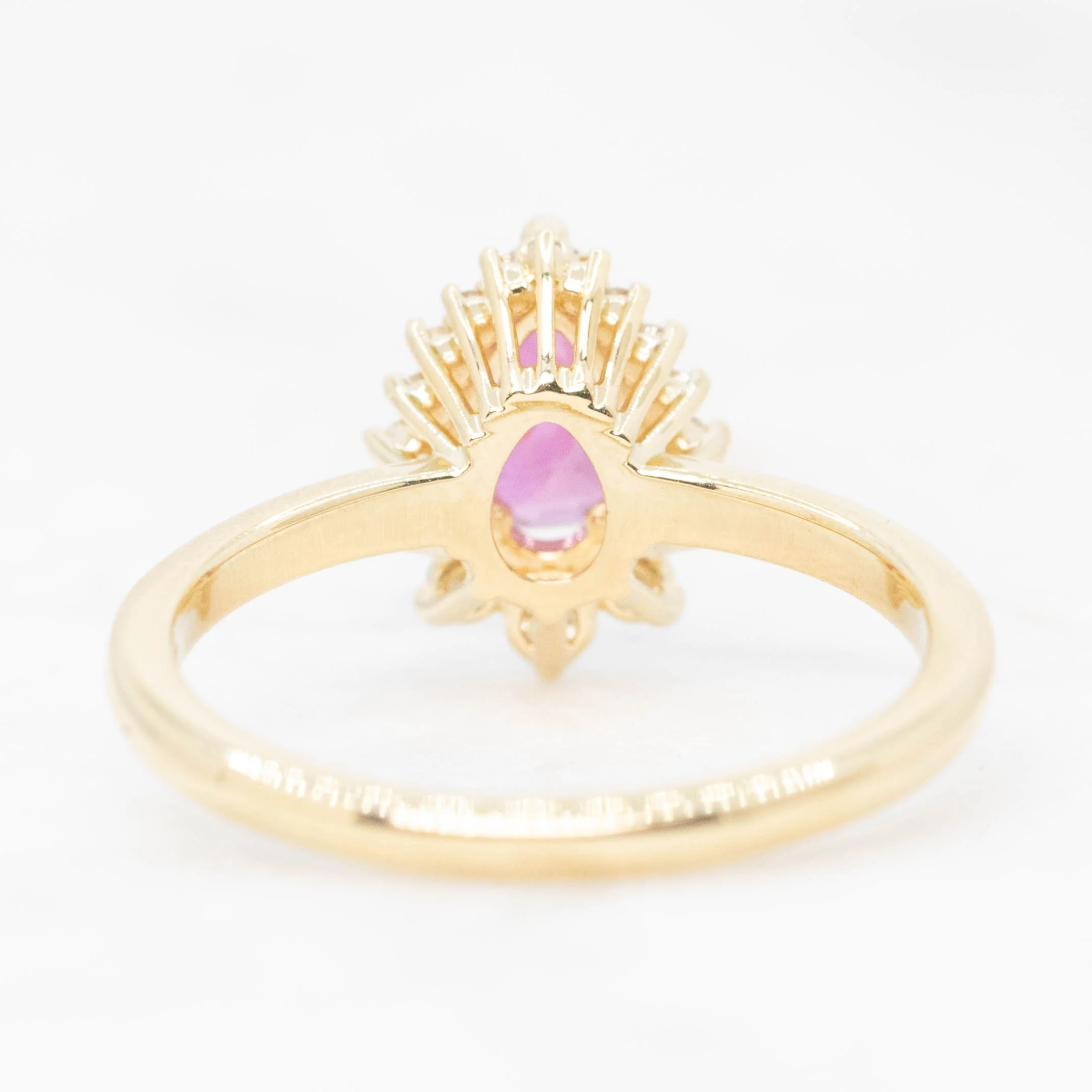 Eleanor Ring with a 1.22 Carat Pink Pear Sapphire Ruby and White Accent Diamonds in 14k Yellow Gold - Ready to Size and Ship - Image 6
