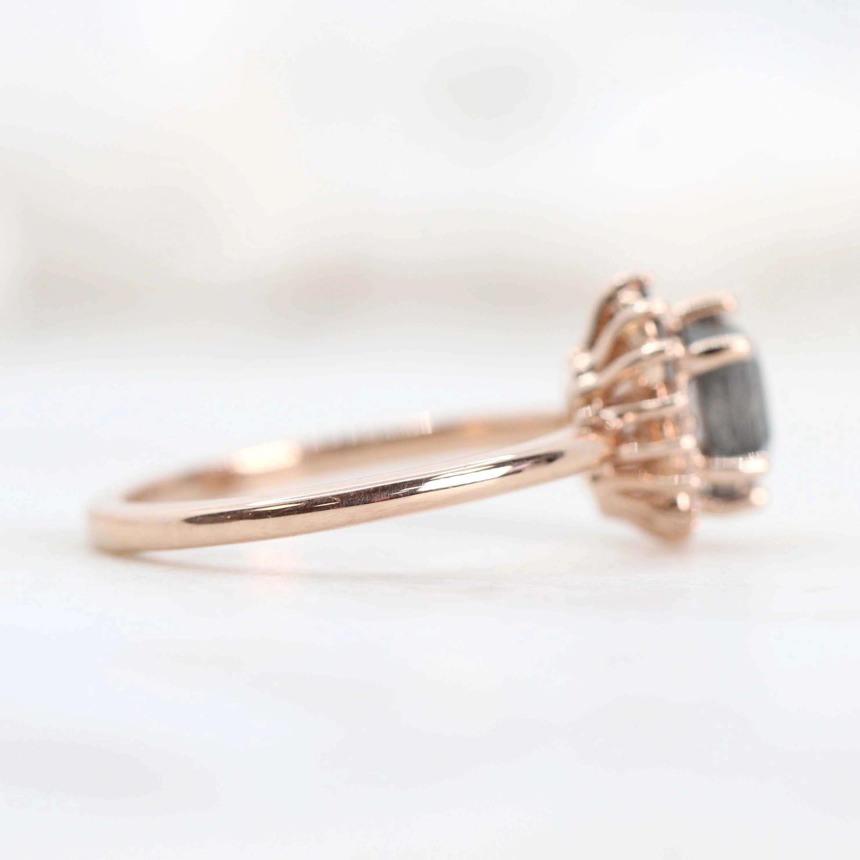 Project: Custom Eleanor Ring with a 1 Carat Stormy Gray Hexagon Diamond and Black Ombre Diamond Accents in 14k - Image 5
