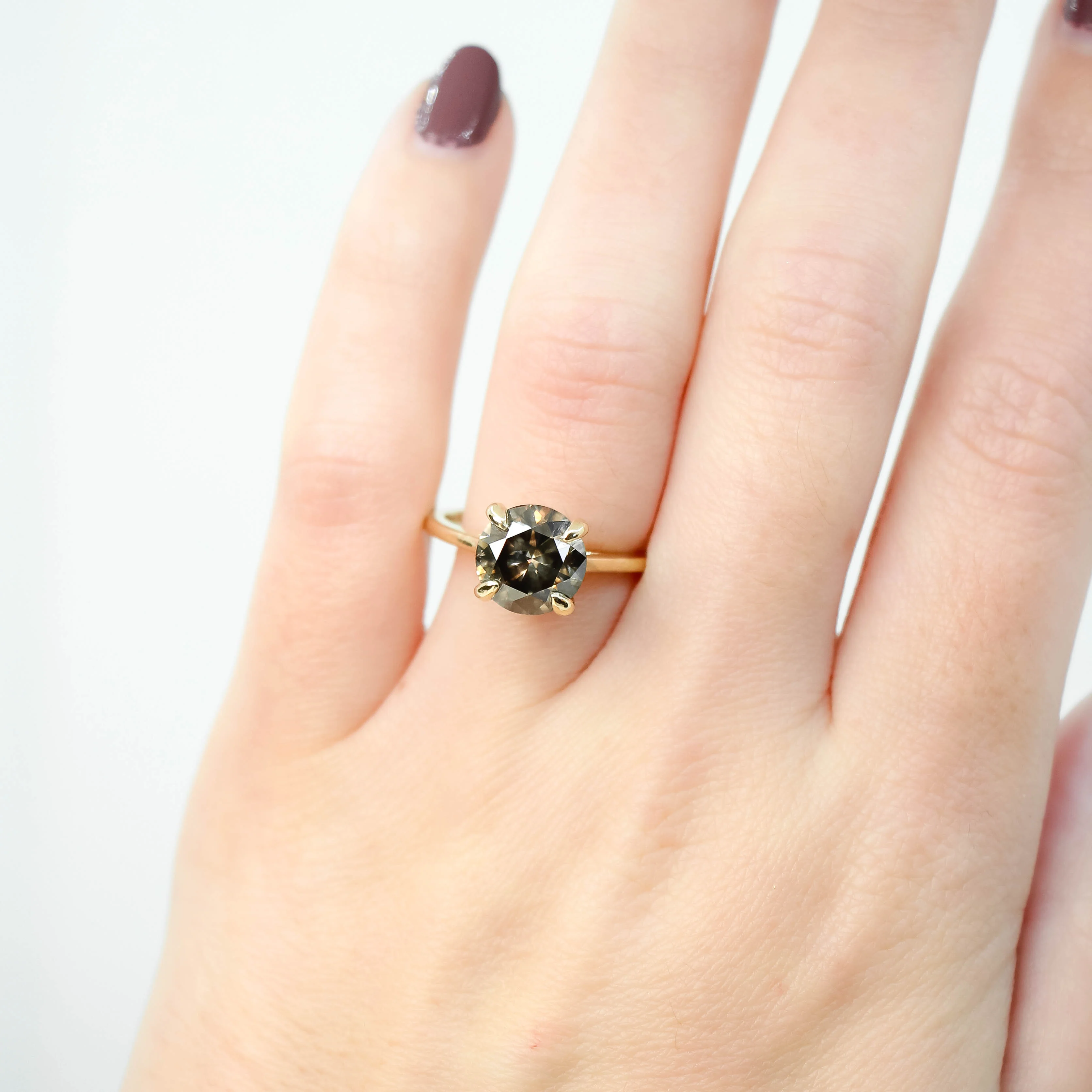 Elle Ring with a 3.05 Carat Round Dark and Clear Champagne Diamond in 14k Yellow Gold - Ready to Size and Ship - Image 2