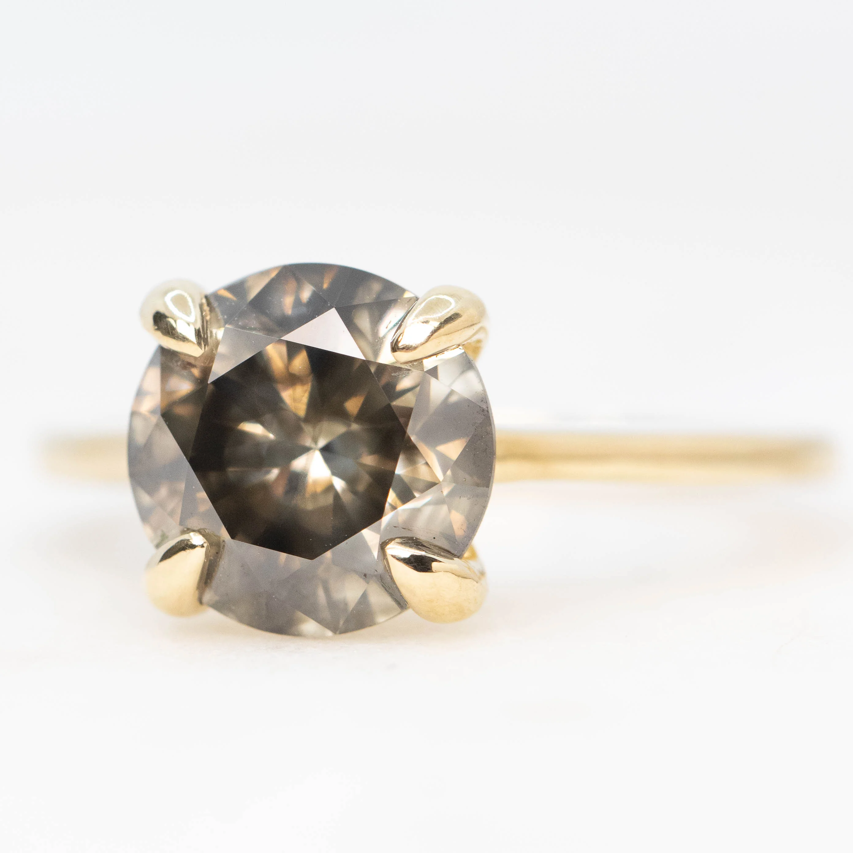 Elle Ring with a 3.05 Carat Round Dark and Clear Champagne Diamond in 14k Yellow Gold - Ready to Size and Ship - Image 3