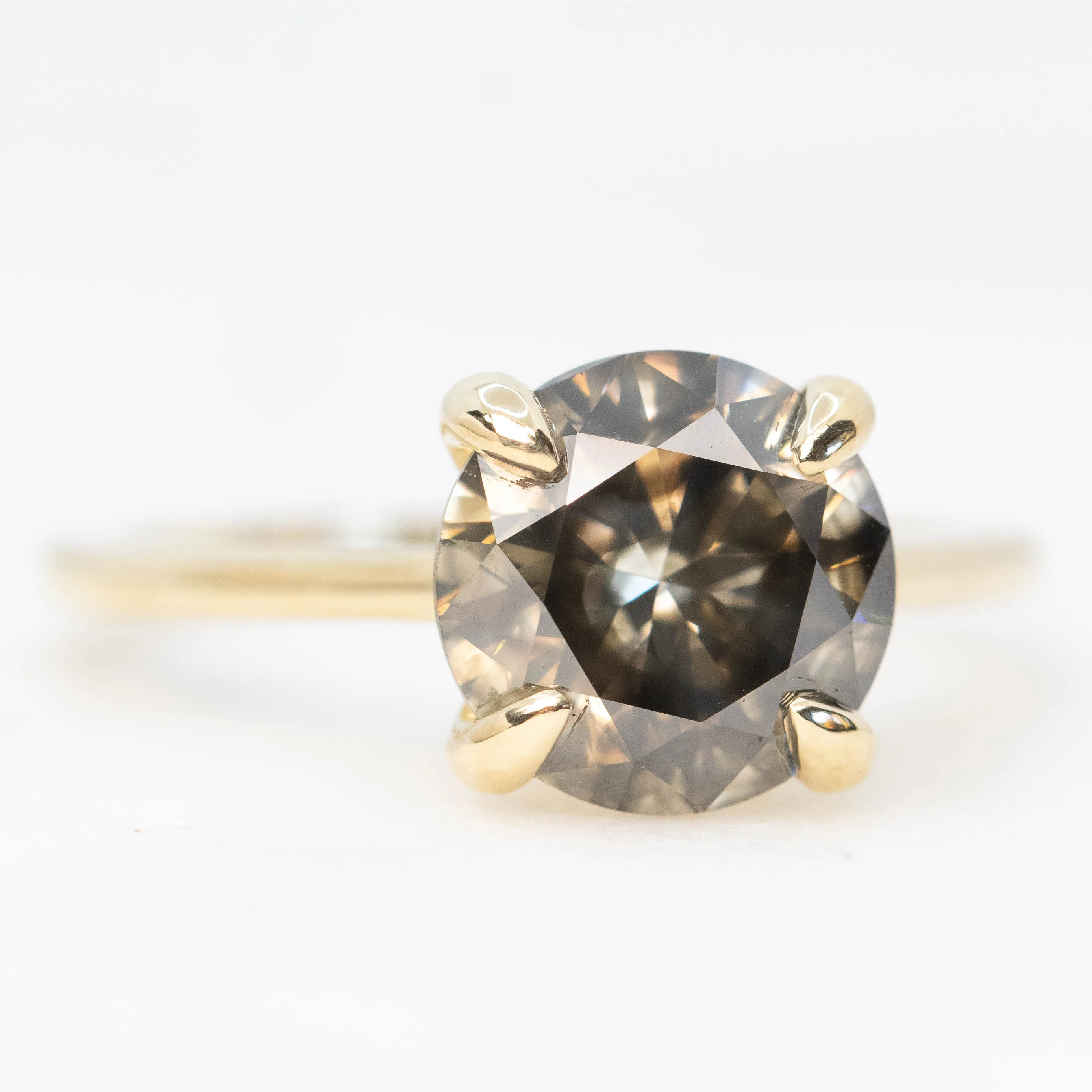 Elle Ring with a 3.05 Carat Round Dark and Clear Champagne Diamond in 14k Yellow Gold - Ready to Size and Ship - Image 4