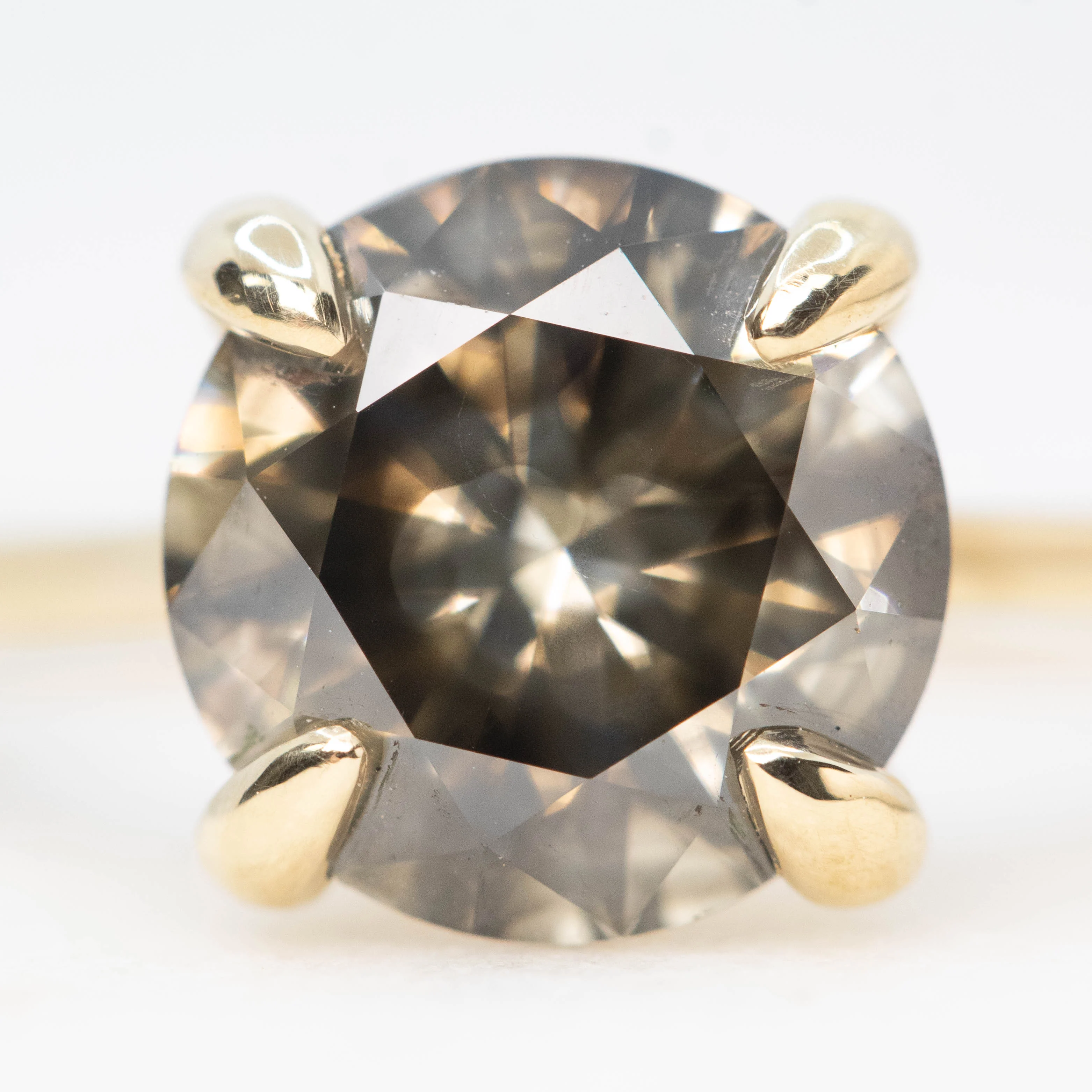 Elle Ring with a 3.05 Carat Round Dark and Clear Champagne Diamond in 14k Yellow Gold - Ready to Size and Ship - Image 7