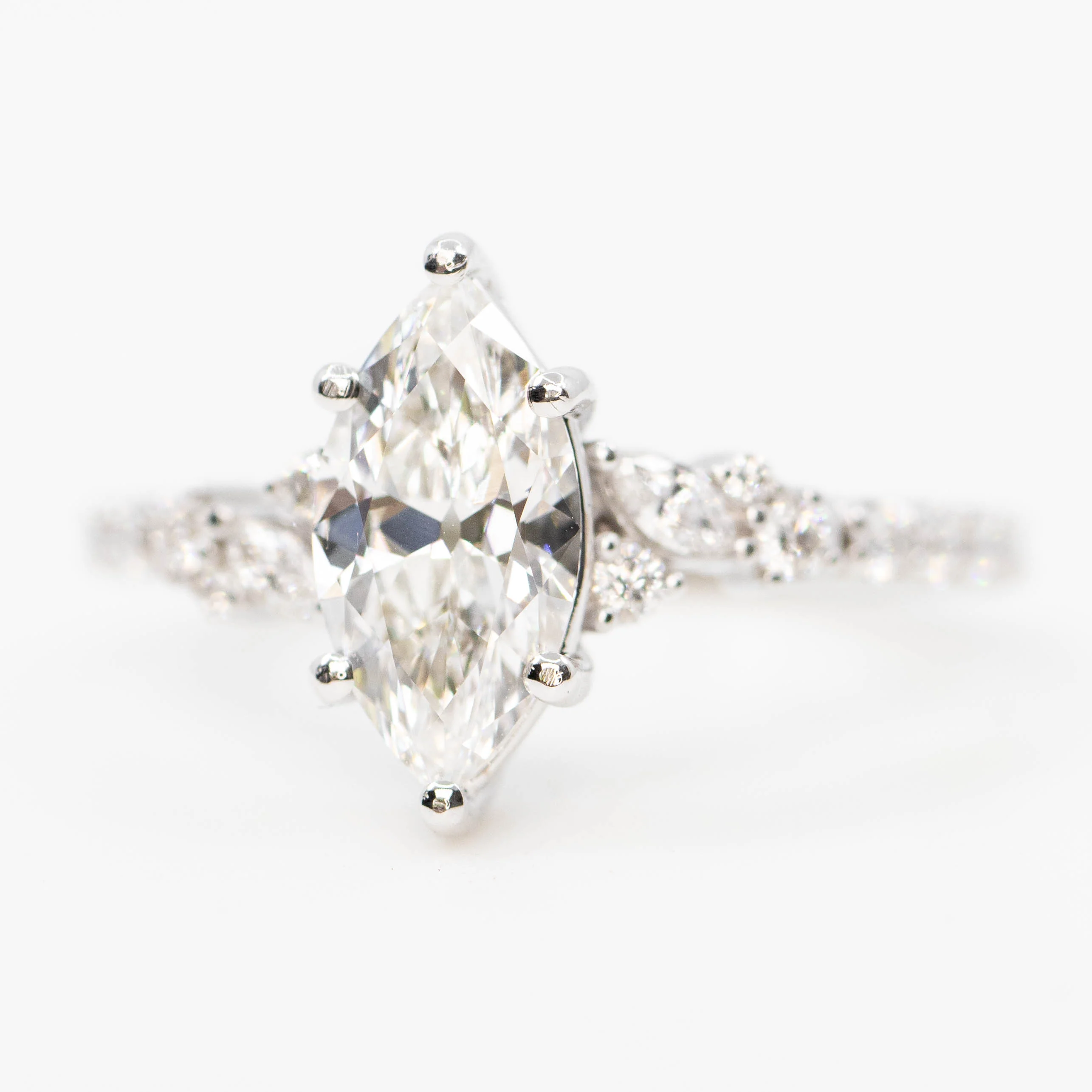 Elodie Ring with a 1.32 Carat Lab Grown Marquise Diamond and White Lab Grown Accent Diamonds in 14k White Gold - Ready to Size and Ship - Image 3