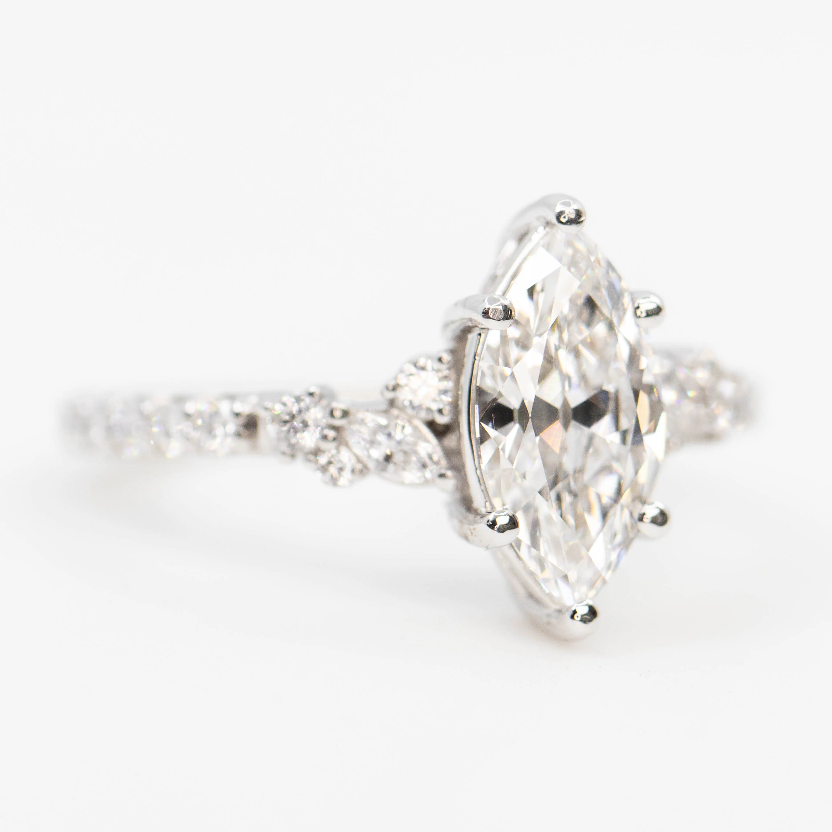 Elodie Ring with a 1.32 Carat Lab Grown Marquise Diamond and White Lab Grown Accent Diamonds in 14k White Gold - Ready to Size and Ship - Image 4