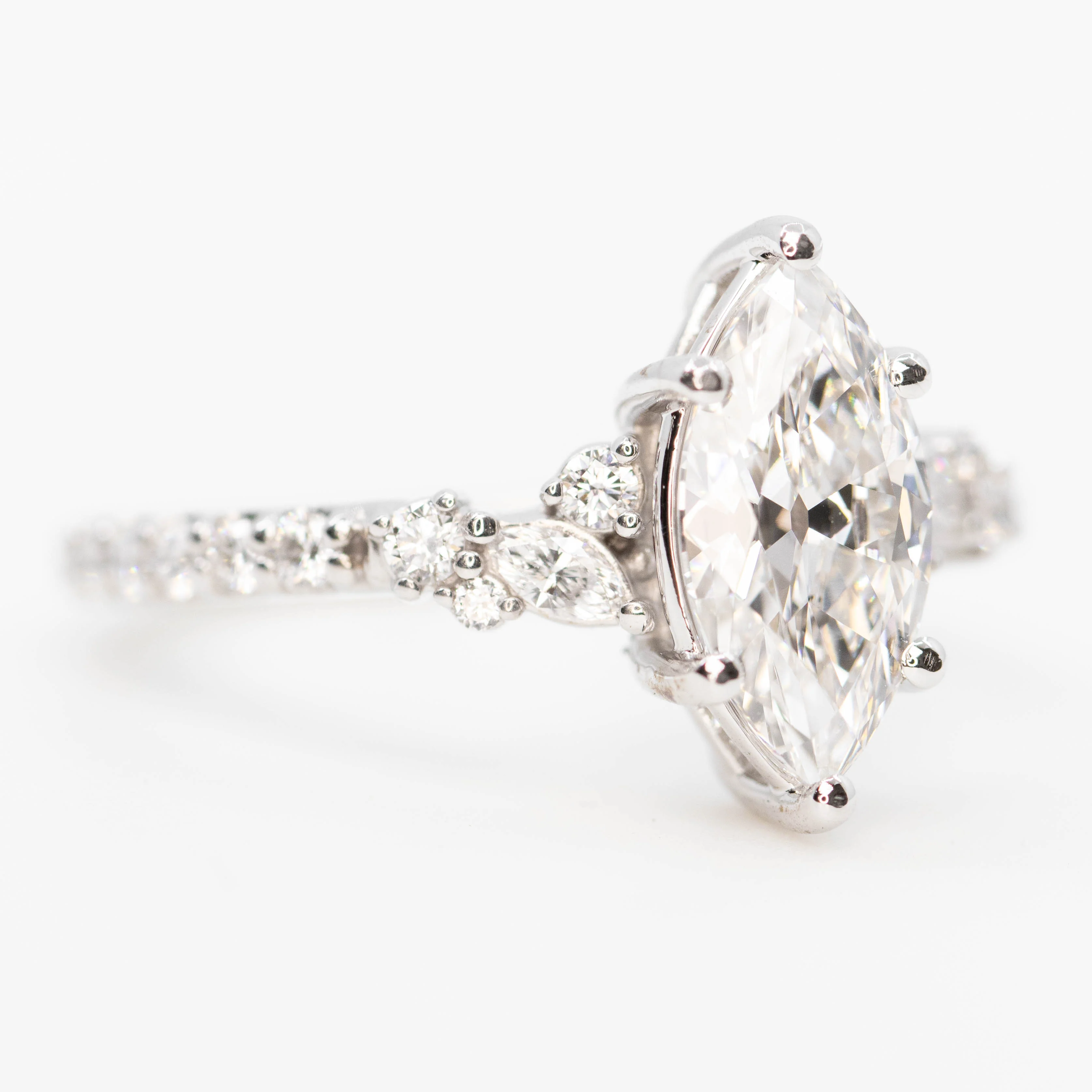 Elodie Ring with a 1.32 Carat Lab Grown Marquise Diamond and White Lab Grown Accent Diamonds in 14k White Gold - Ready to Size and Ship - Image 5