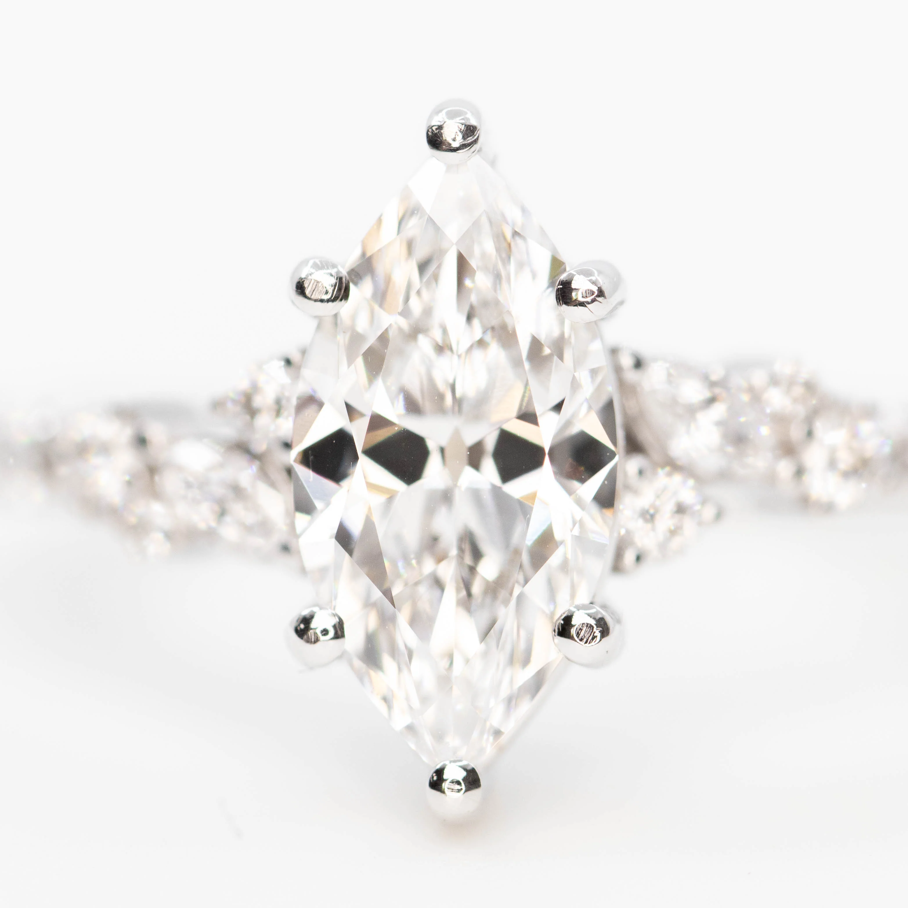 Elodie Ring with a 1.32 Carat Lab Grown Marquise Diamond and White Lab Grown Accent Diamonds in 14k White Gold - Ready to Size and Ship - Image 8