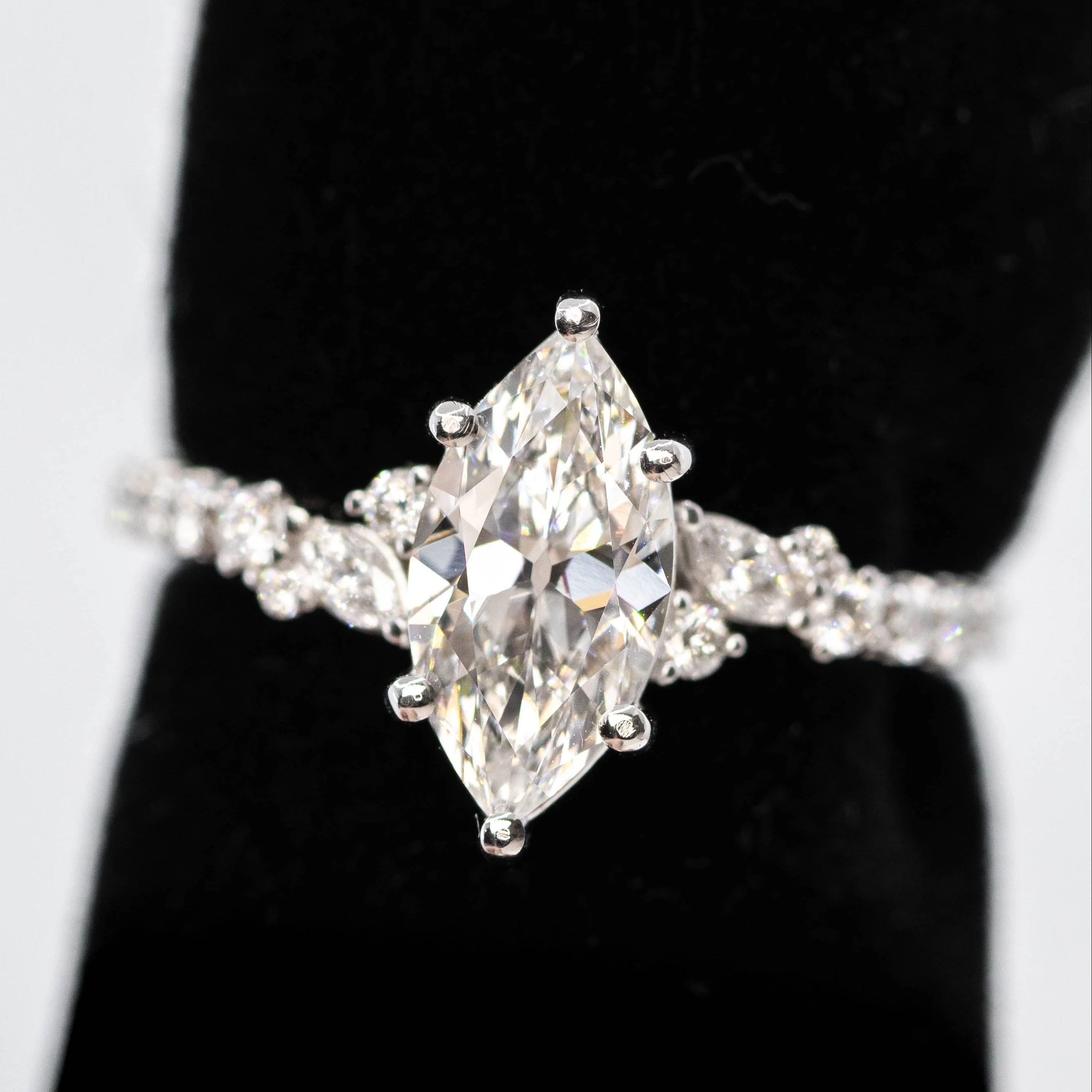 Elodie Ring with a 1.32 Carat Lab Grown Marquise Diamond and White Lab Grown Accent Diamonds in 14k White Gold - Ready to Size and Ship - Image 9