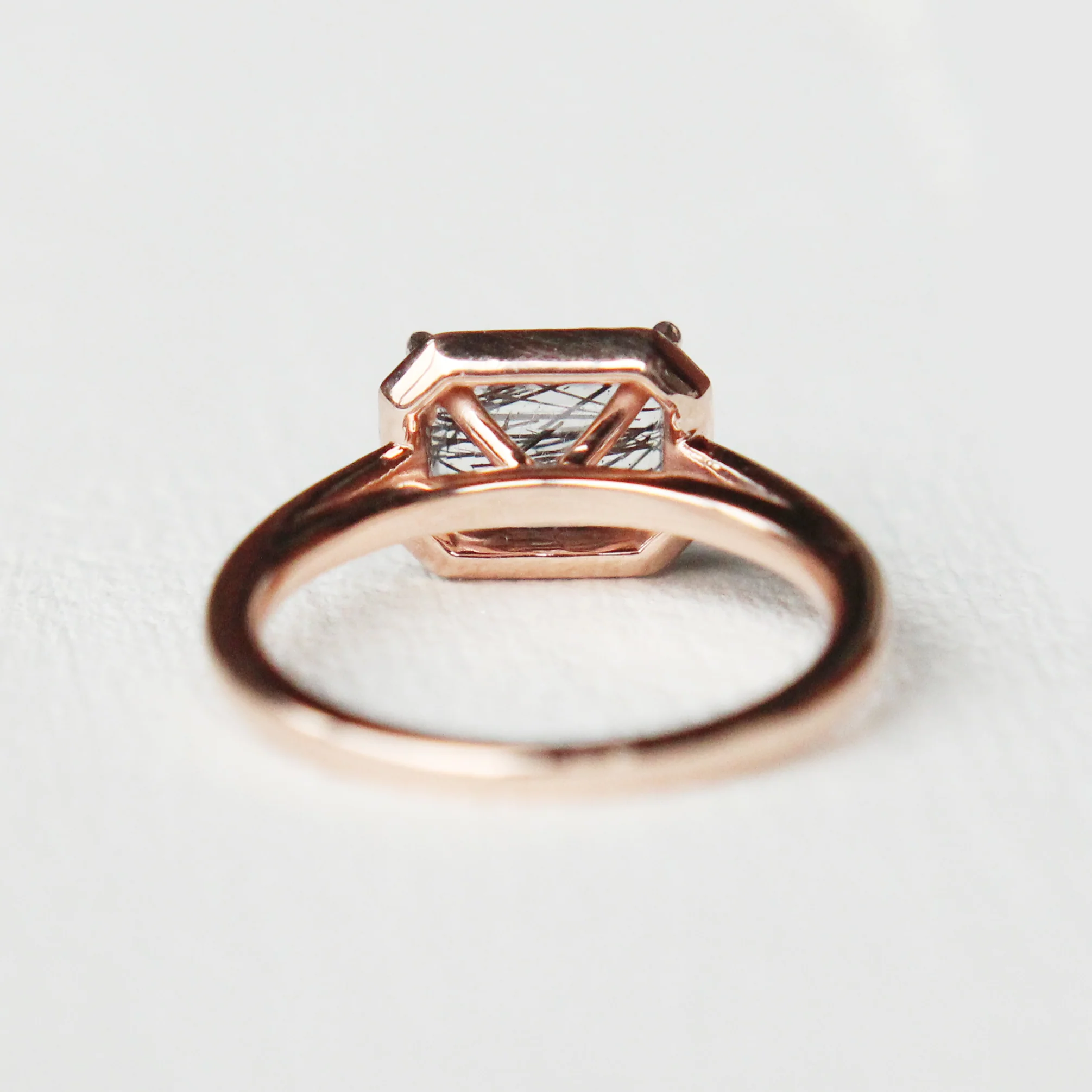 Kait Ring with an Emerald Cut Tourmalinated Quartz and a Diamond Halo - Made to Order - Image 10