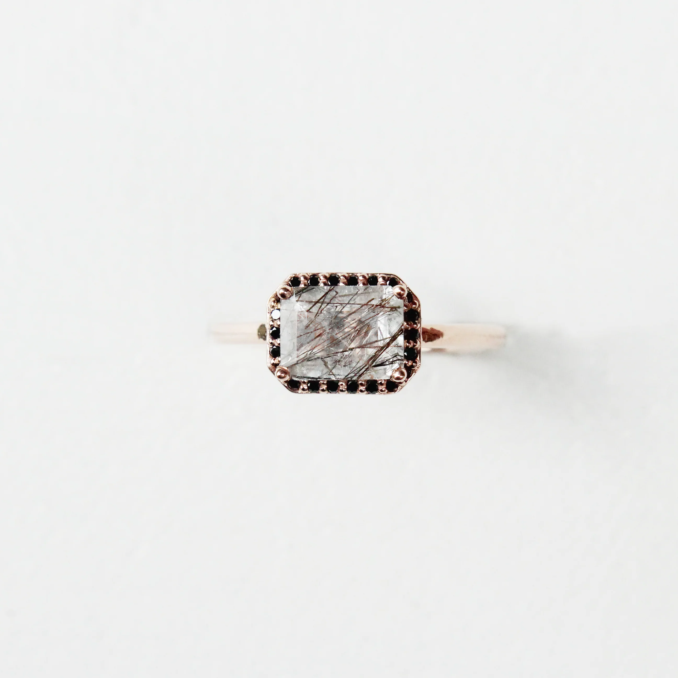 Kait Ring with an Emerald Cut Tourmalinated Quartz and a Diamond Halo - Made to Order - Image 6