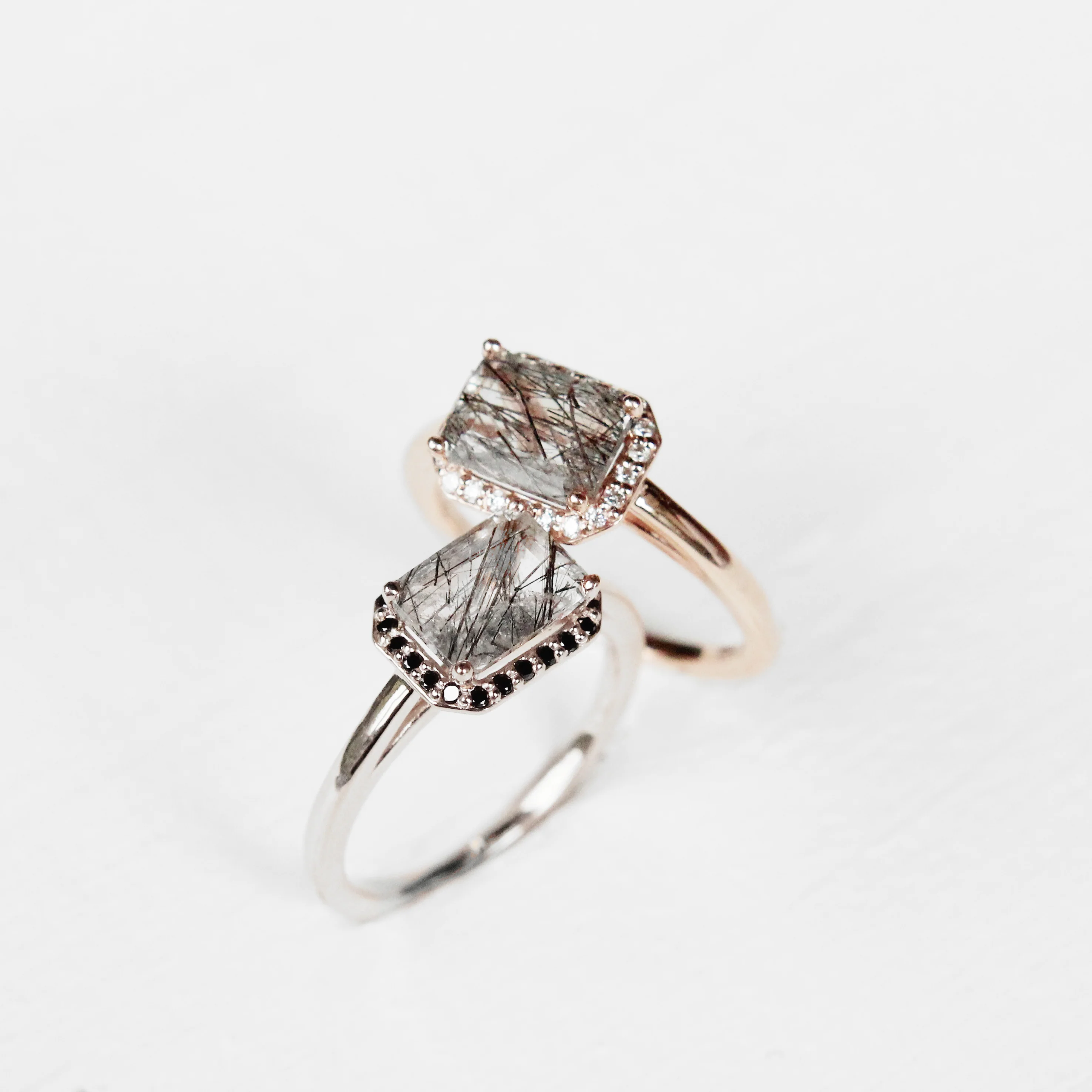 Kait Ring with an Emerald Cut Tourmalinated Quartz and a Diamond Halo - Made to Order - Image 7