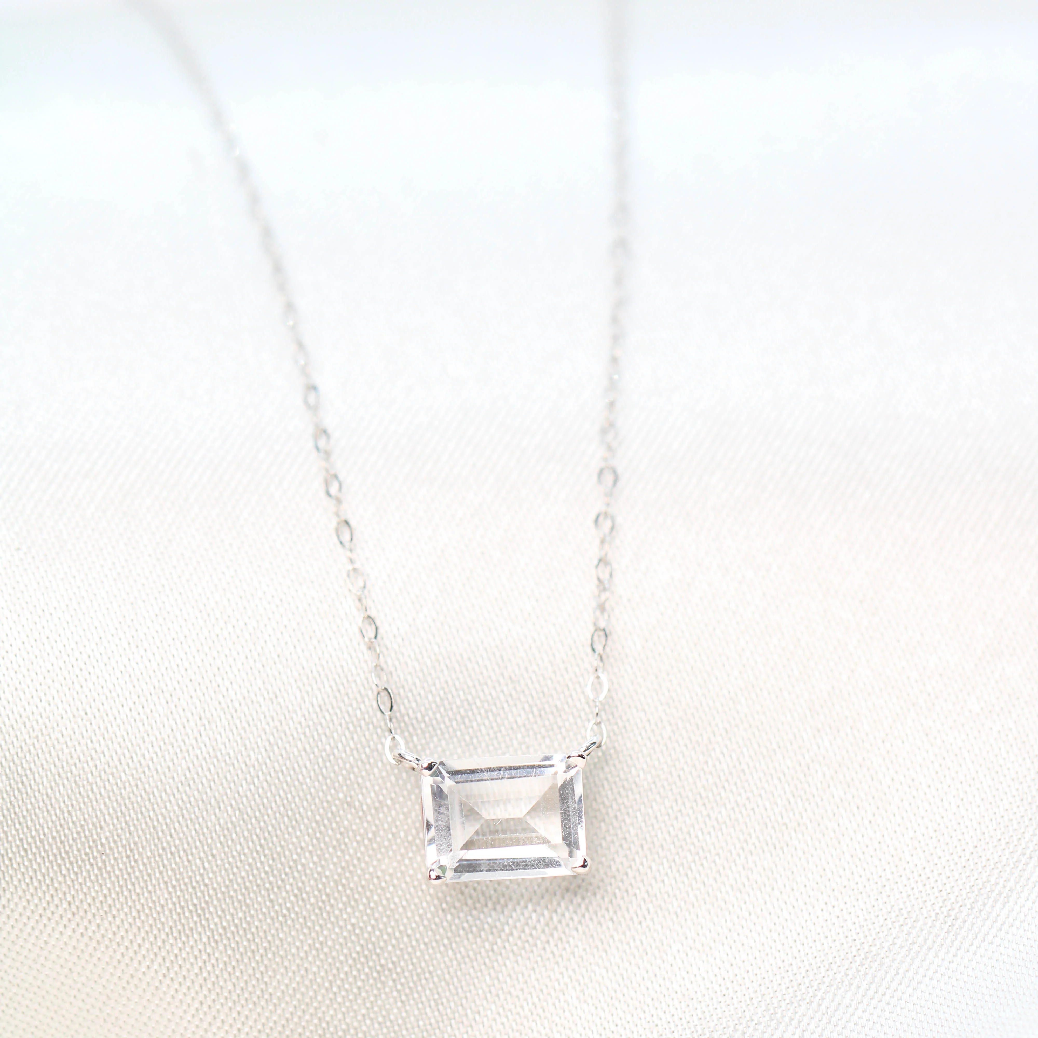 White Emerald Cut Topaz Pendant Necklace - Made to Order - Image 3
