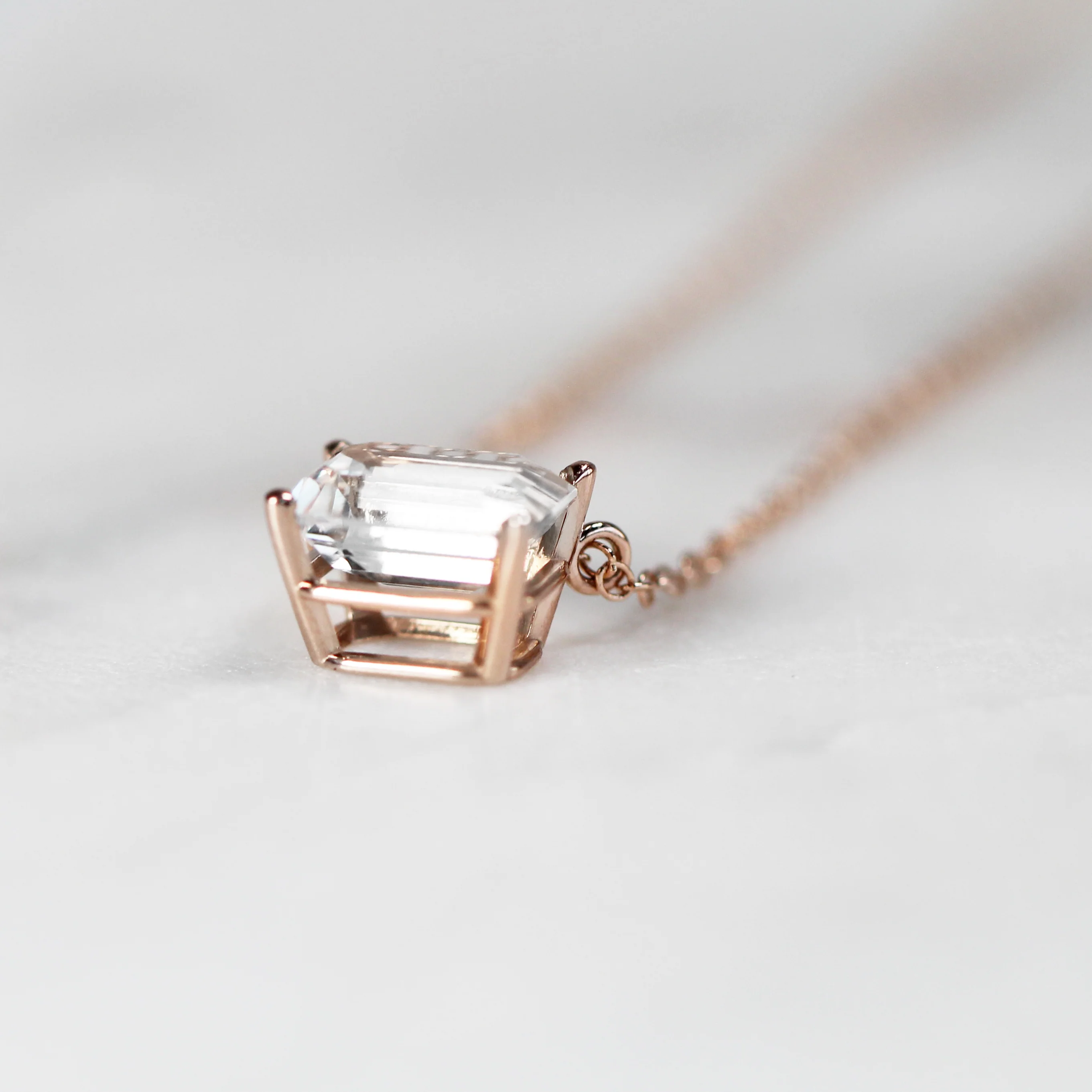 White Emerald Cut Topaz Pendant Necklace - Made to Order - Image 4