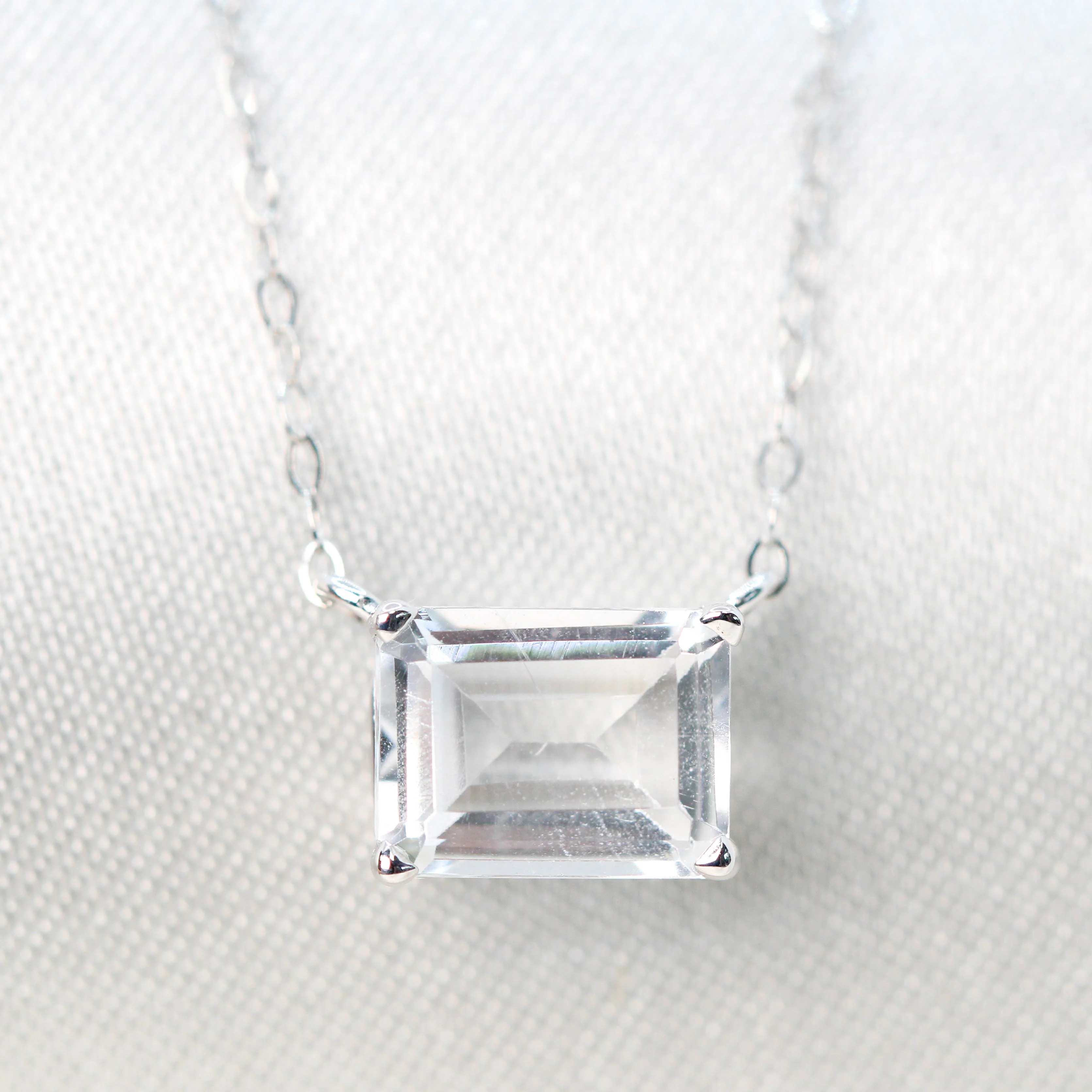 White Emerald Cut Topaz Pendant Necklace - Made to Order - Image 5