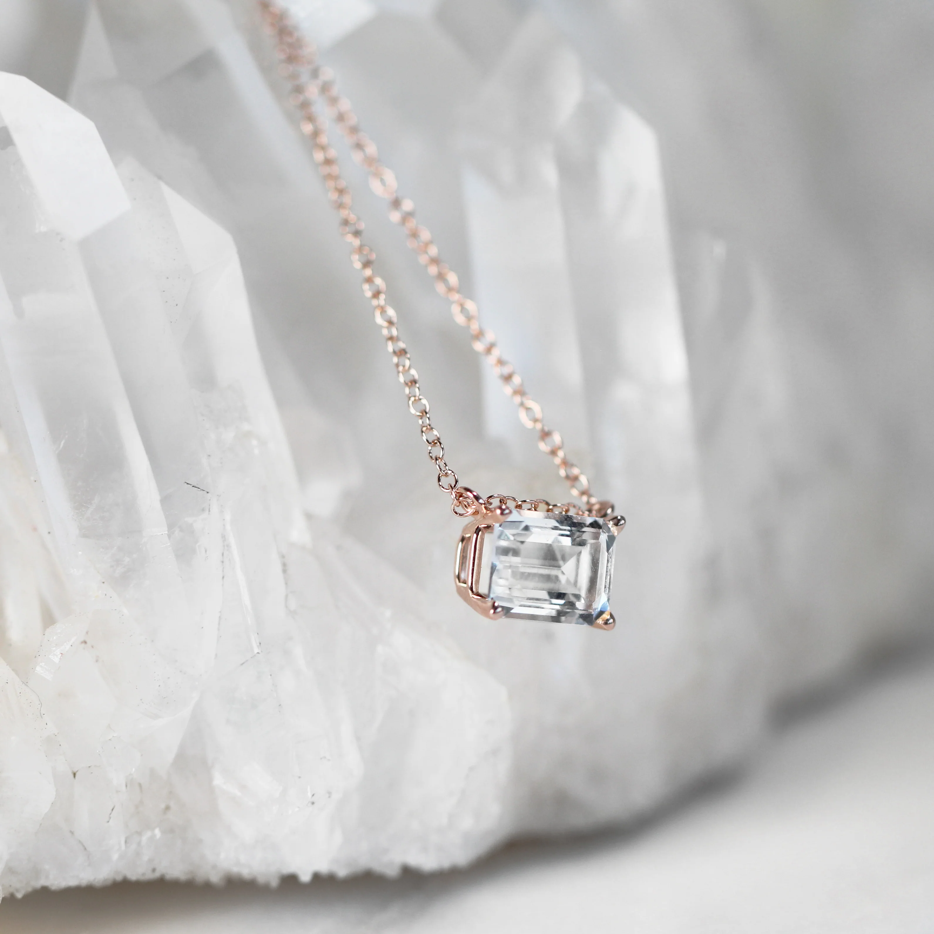White Emerald Cut Topaz Pendant Necklace - Made to Order - Image 6